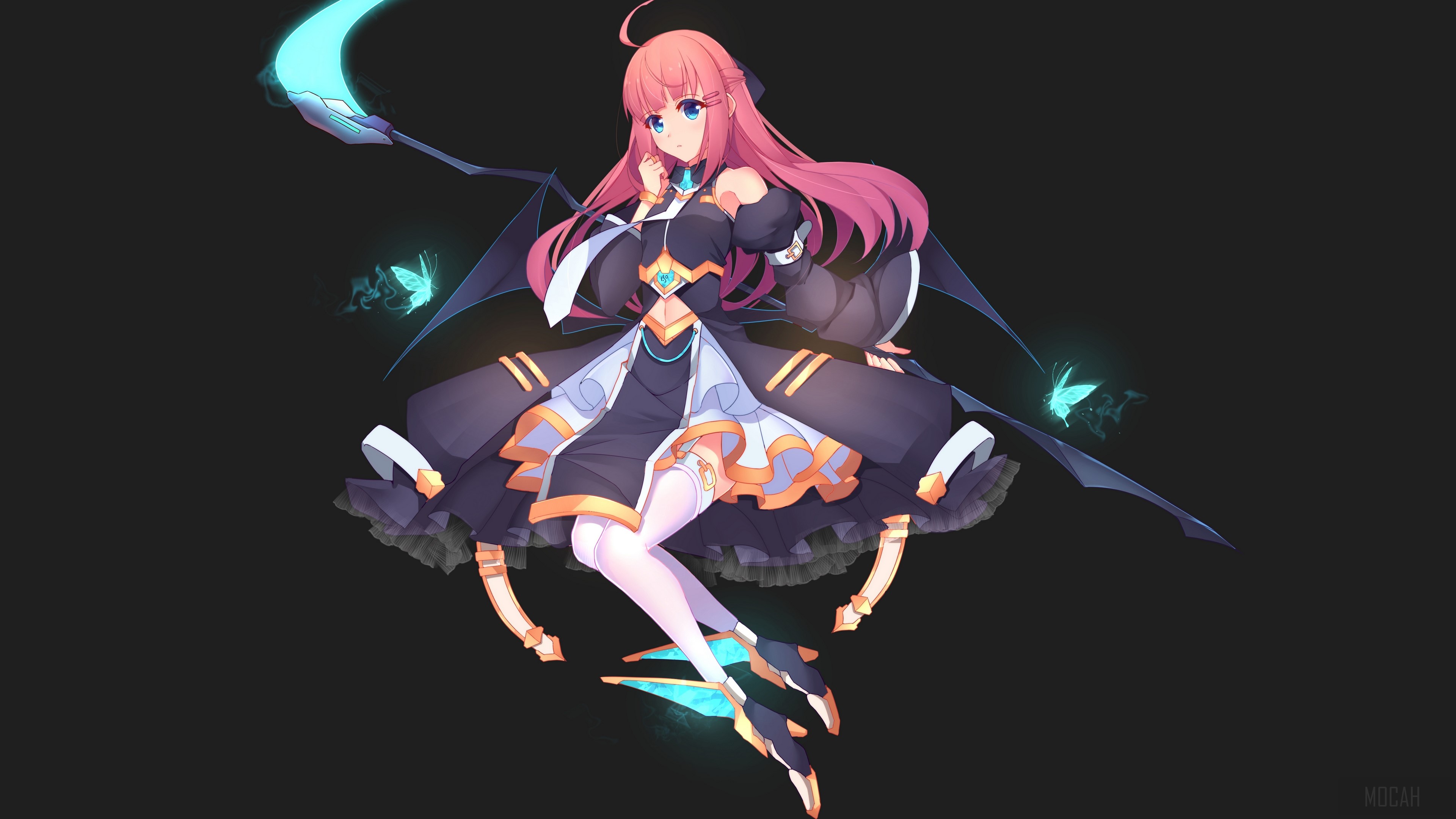 Girl with Pink Hair and Scythe HD Wallpaper