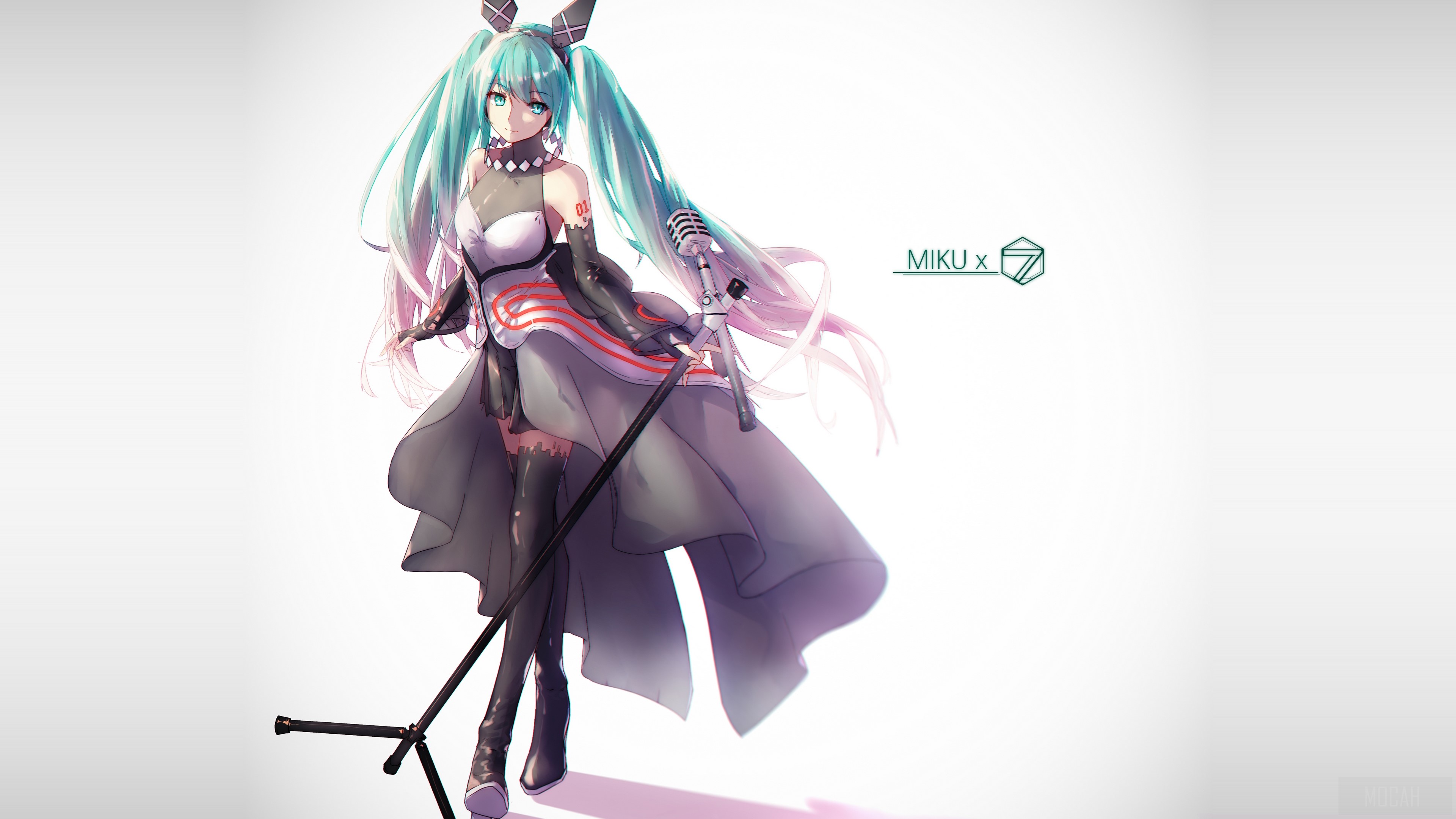 Hatsune Miku singing with a microphone HD Wallpaper