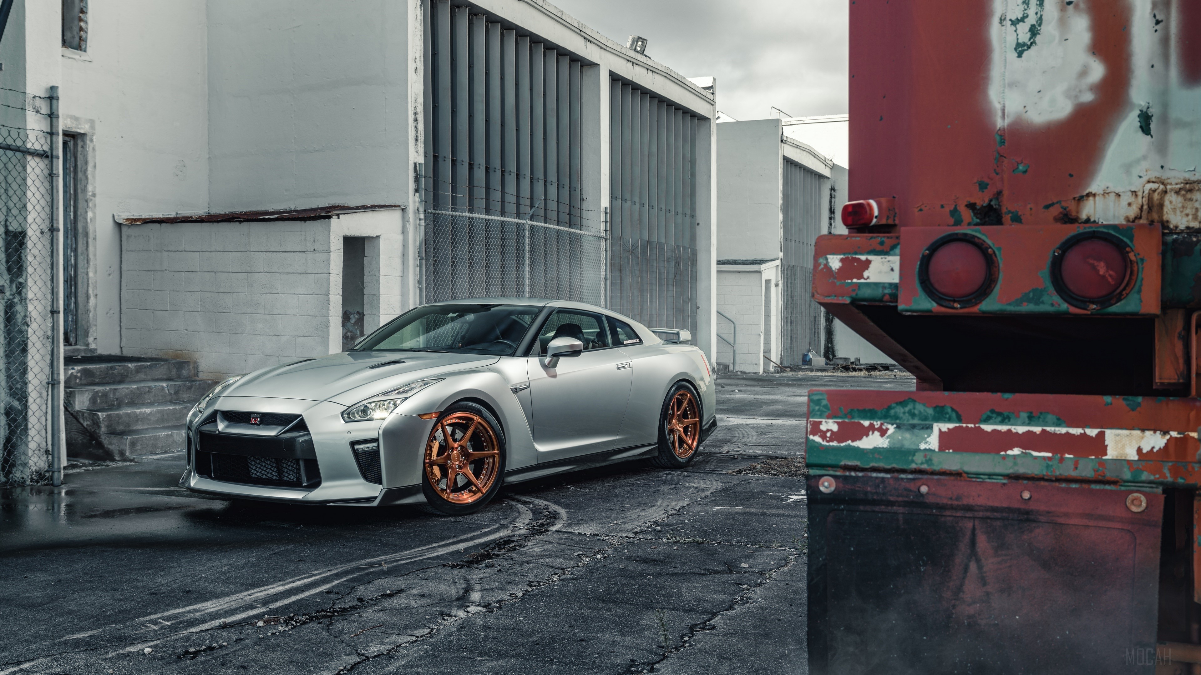 Silver Nissan GT-R with Copper Wheels HD Wallpaper