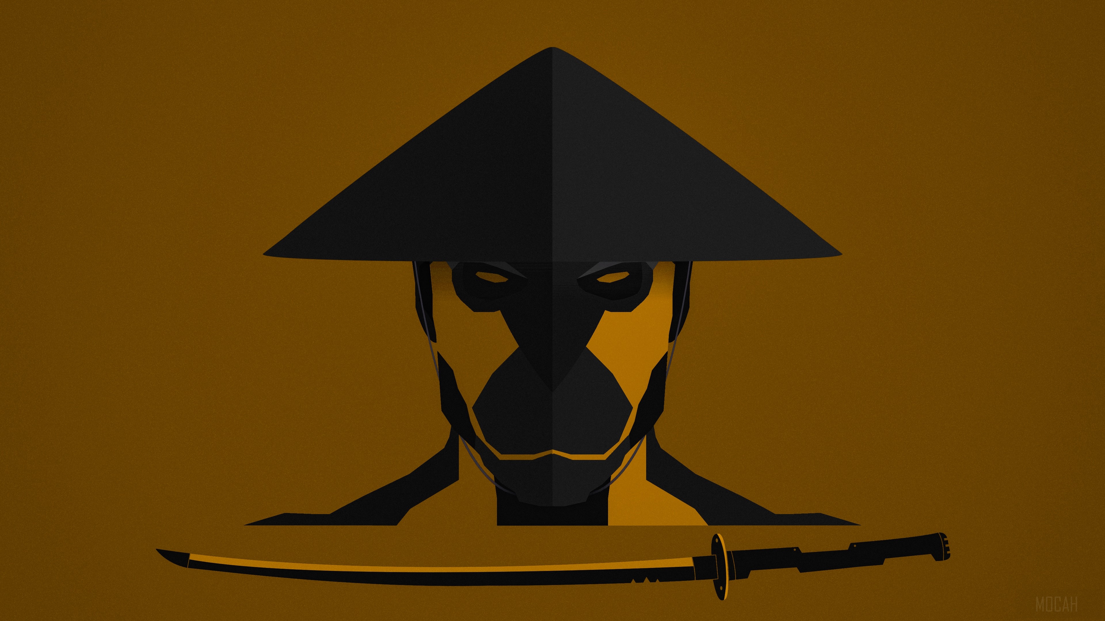 Samurai with Katana and Conical Hat HD Wallpaper