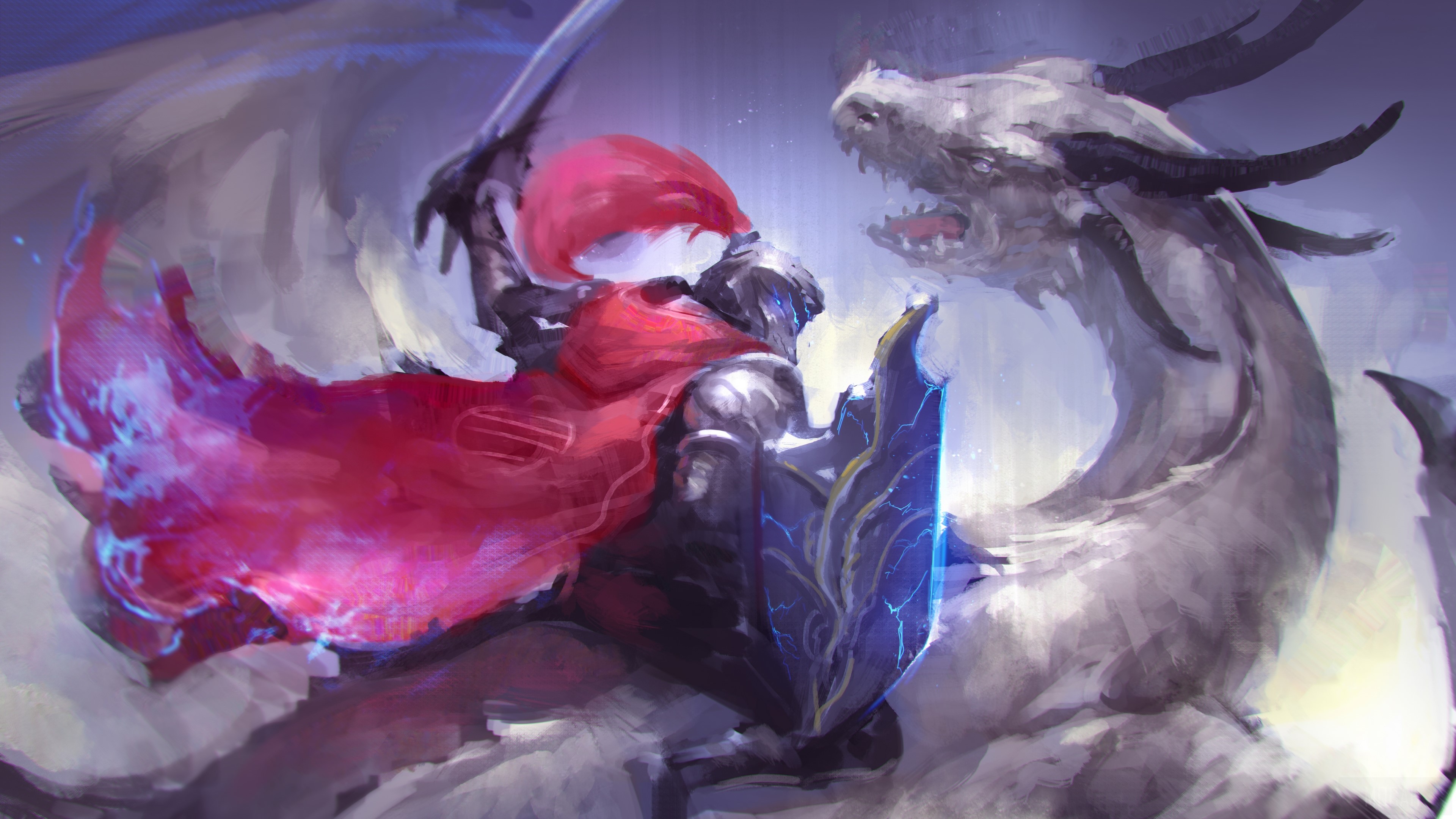 Knight Fighting a Dragon 4K HD Wallpaper