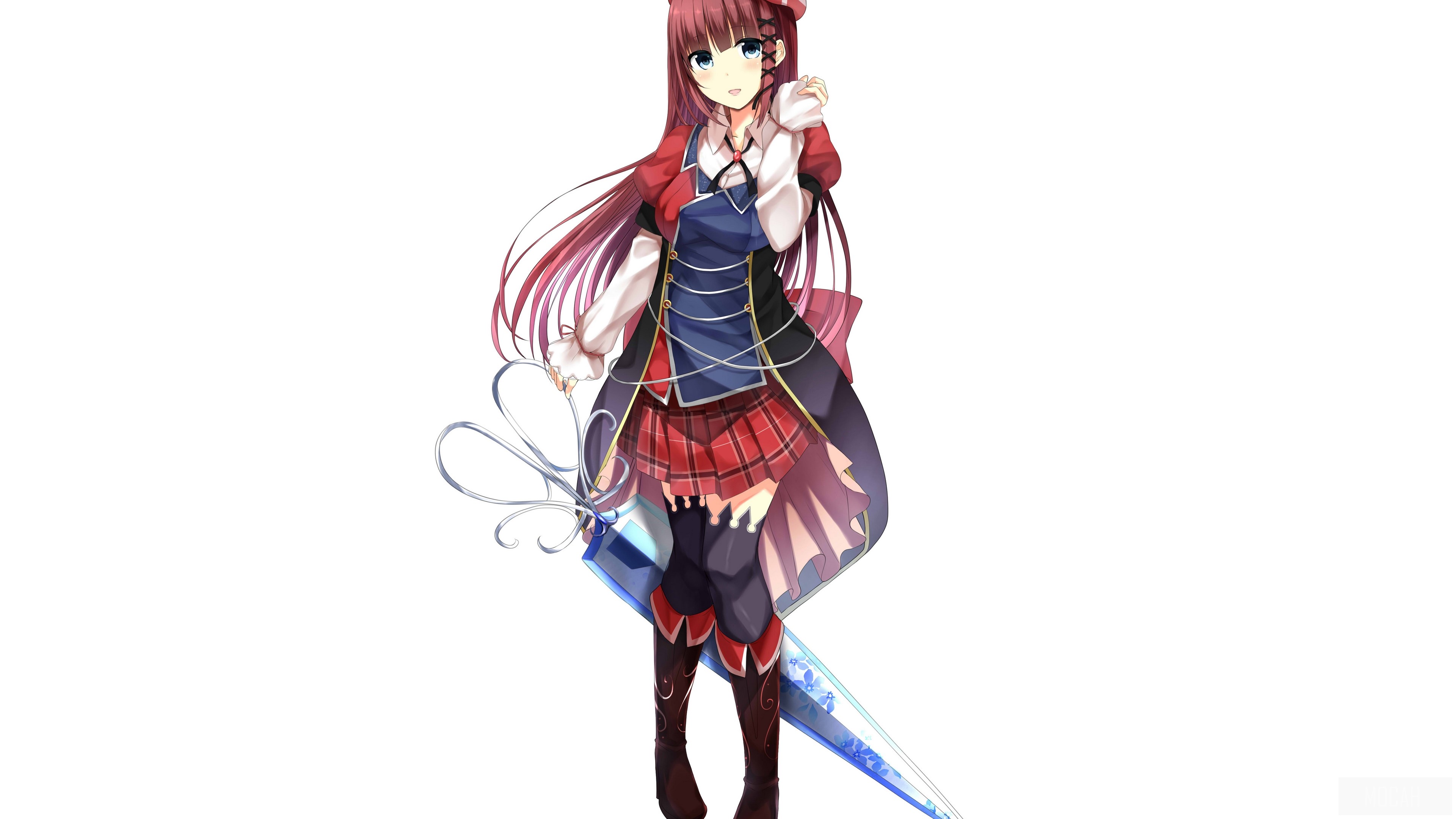 Anime girl with long red hair and a sword HD Wallpaper