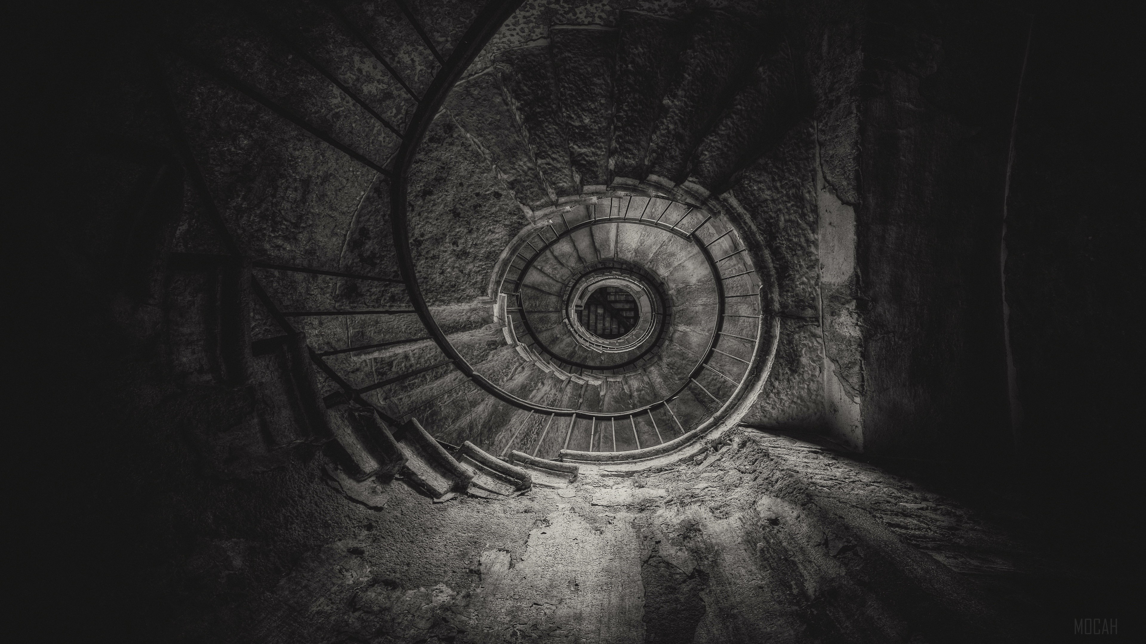 Black and White Spiral Staircase 4K HD Wallpaper