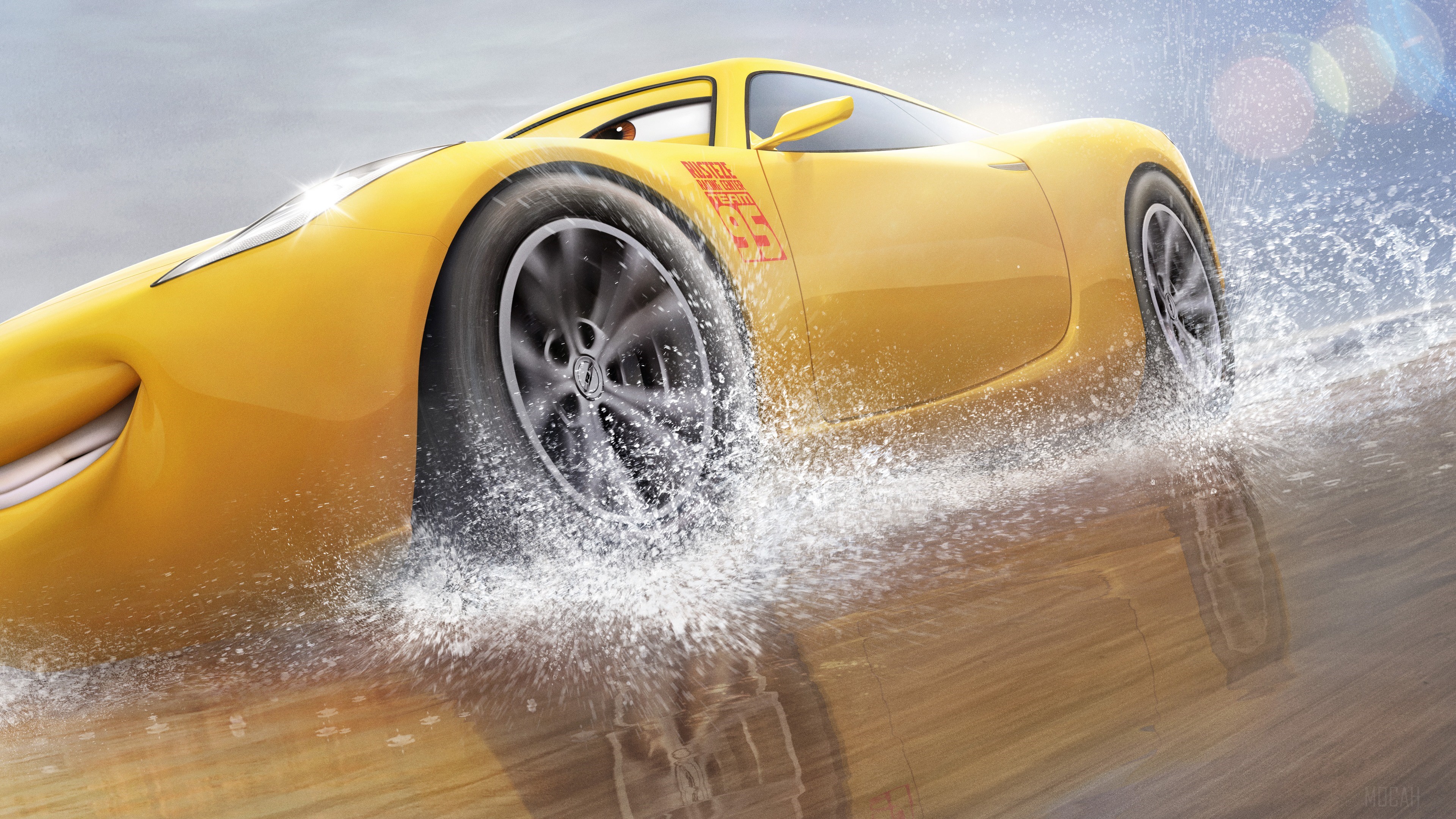 Cruz Ramirez from Cars driving through water HD Wallpaper