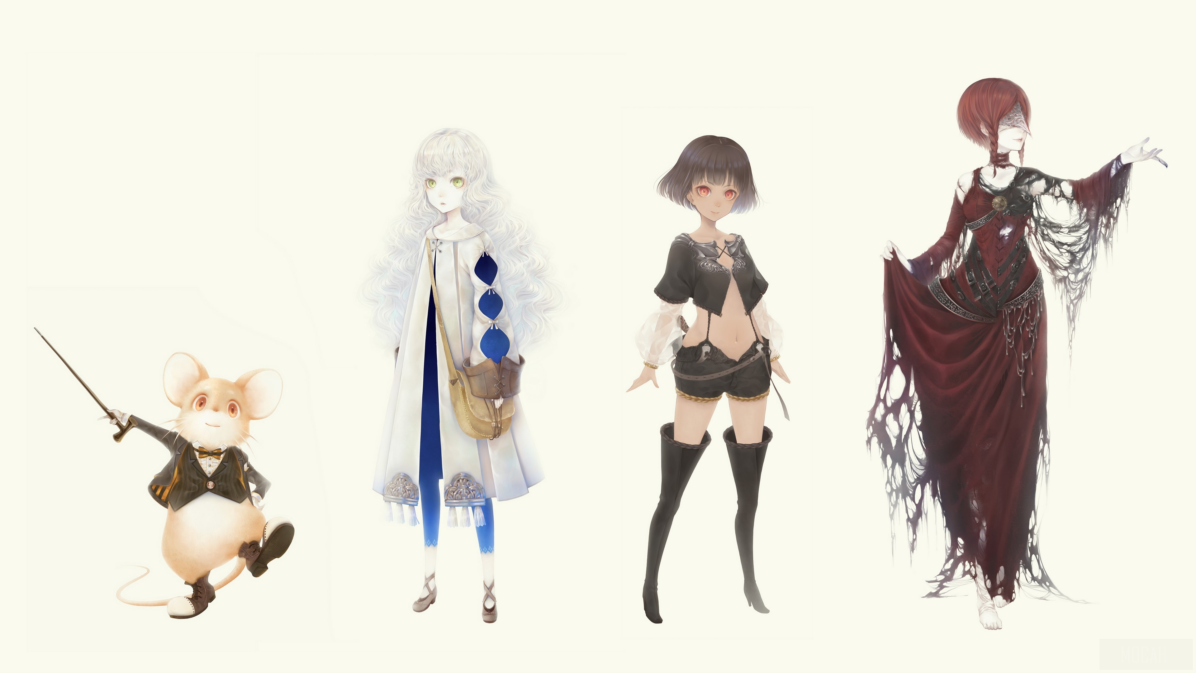 Four characters in fantasy art style HD Wallpaper