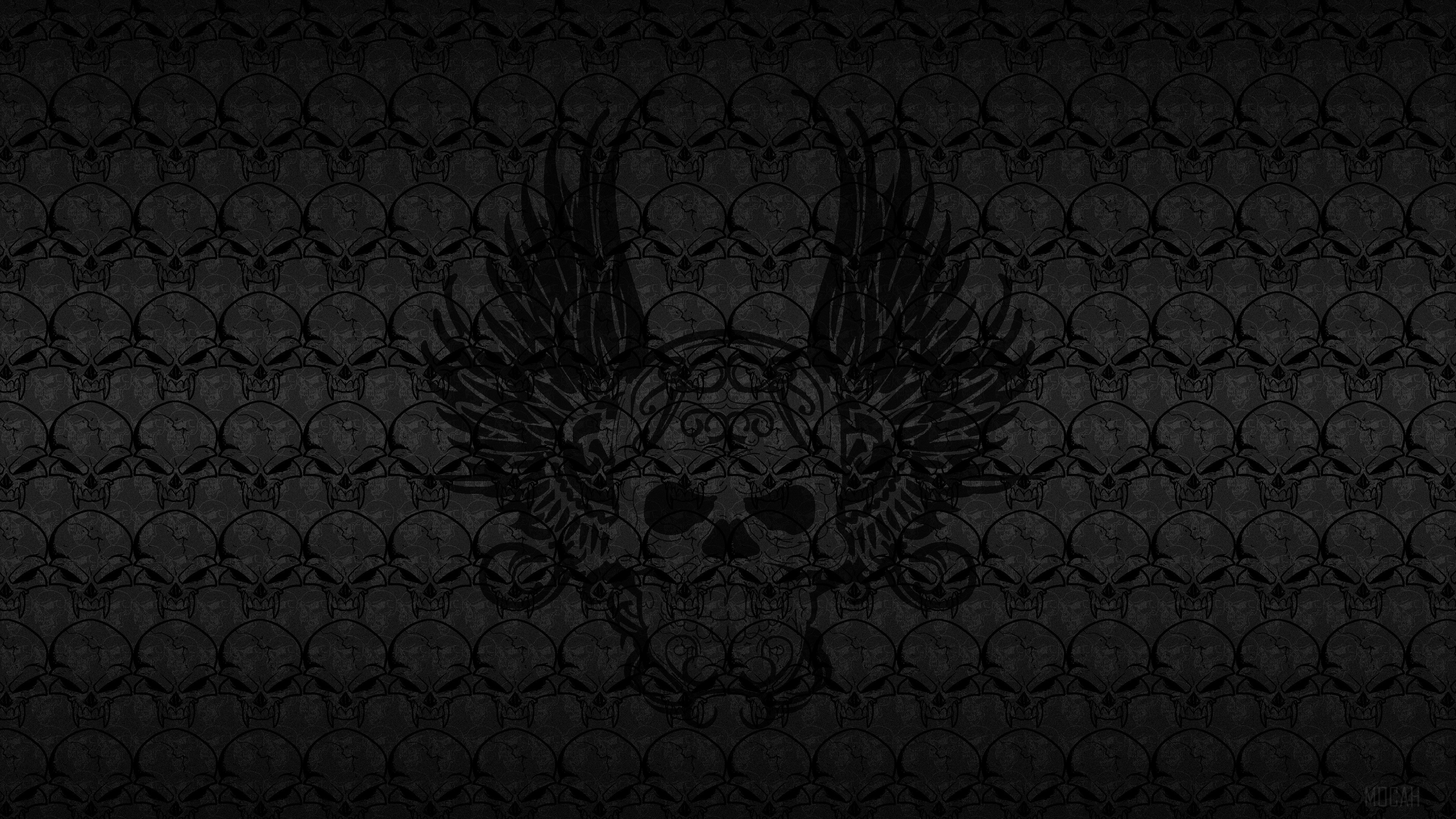 Dark Skull Pattern with Wings 4K HD Wallpaper