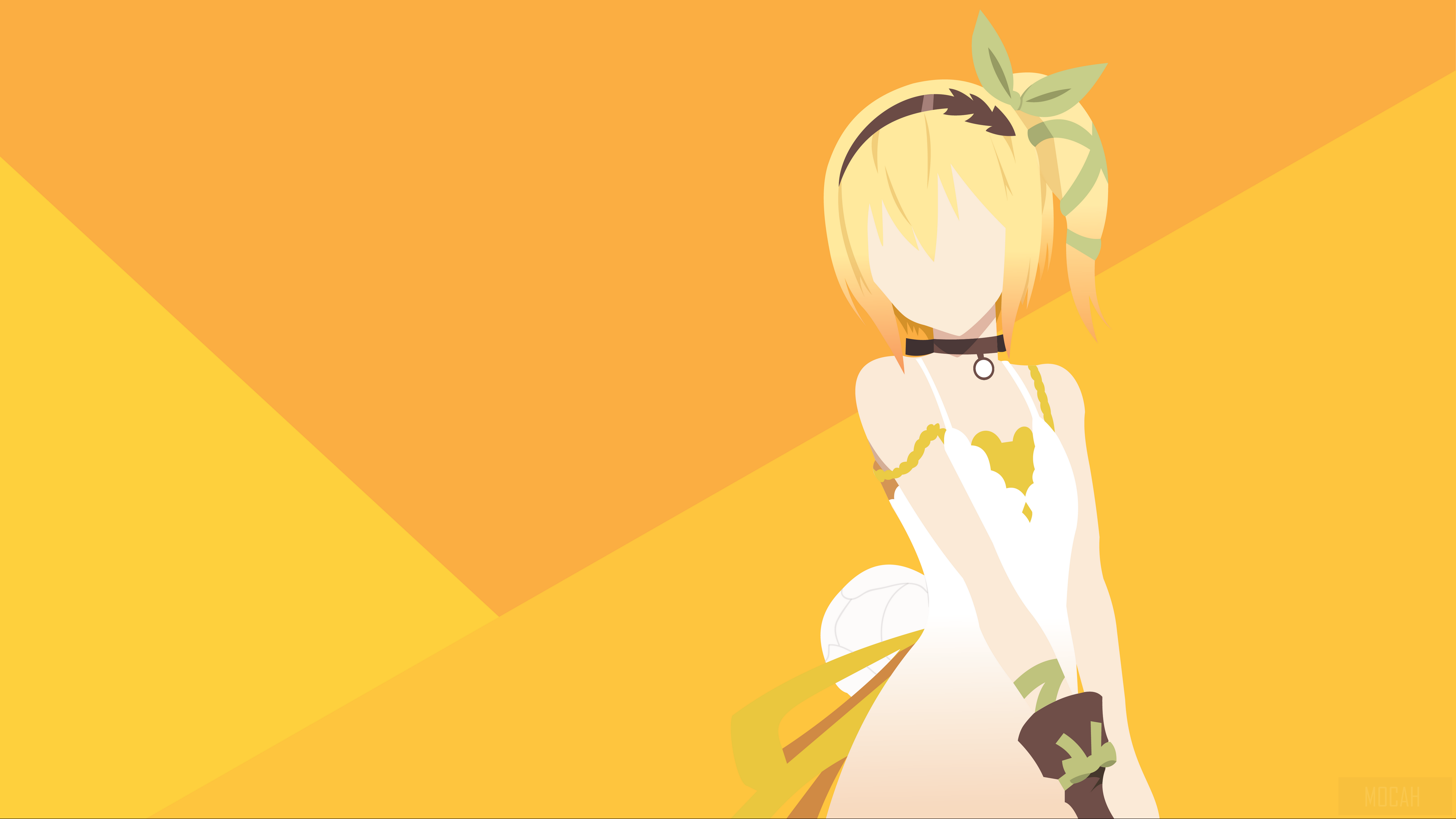 Anime girl with blonde hair and yellow dress HD Wallpaper