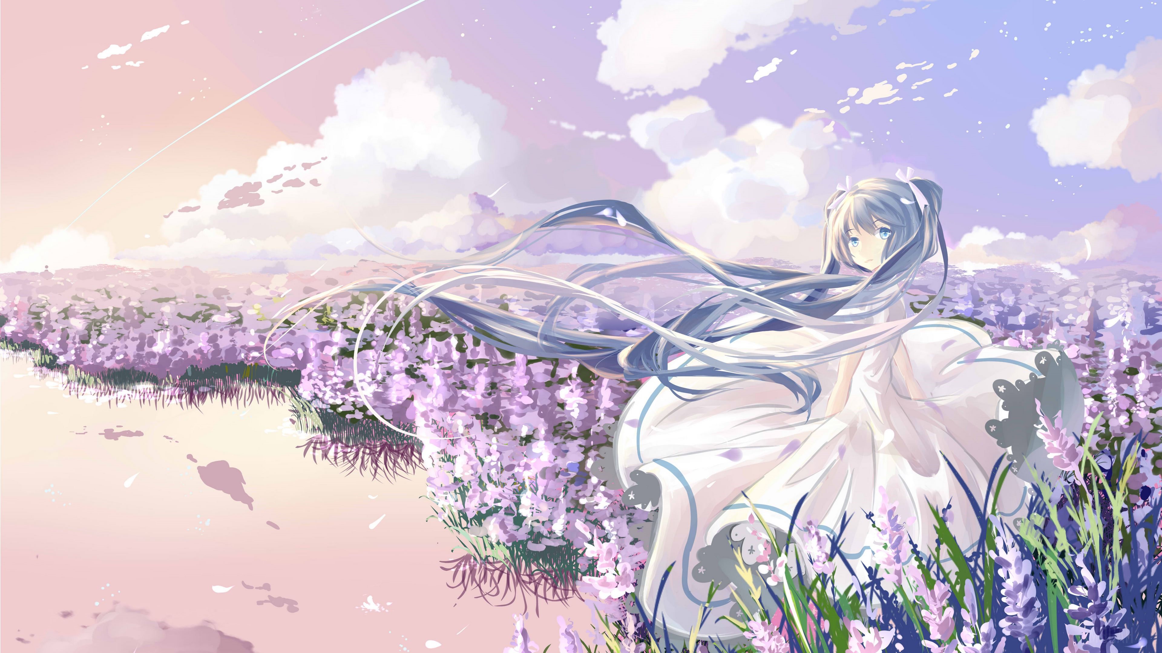 Anime Girl in Lavender Field 4K HD Wallpaper