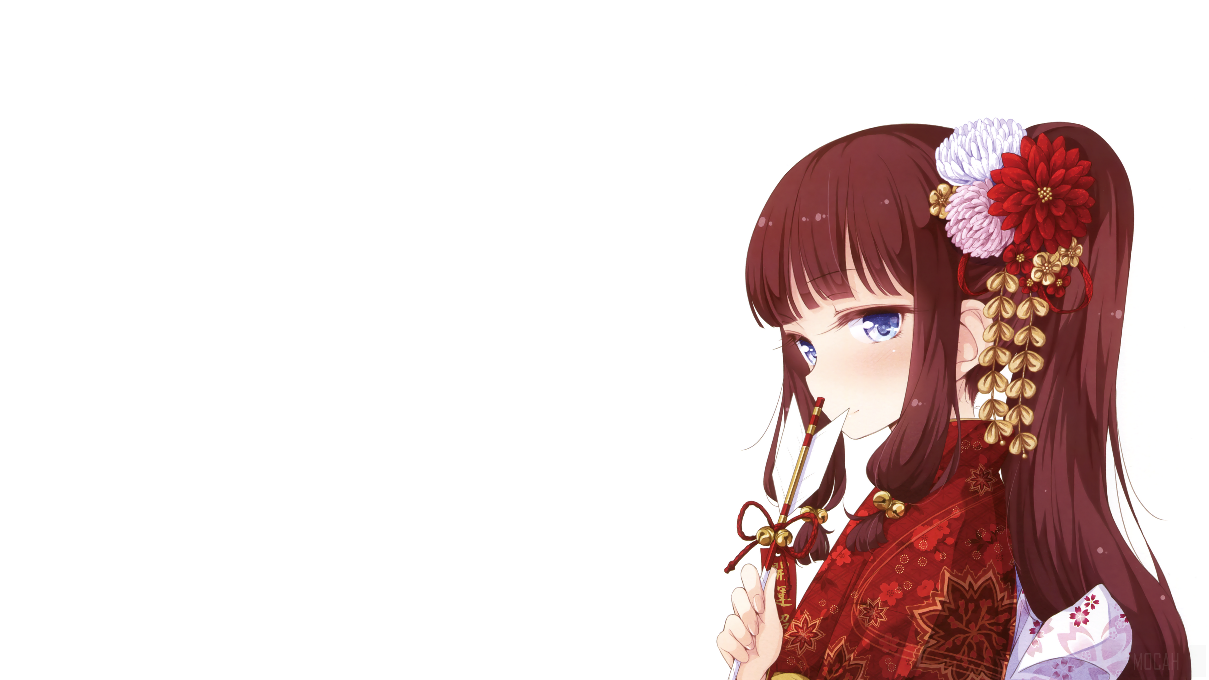 Girl in Kimono with Flowers HD Wallpaper