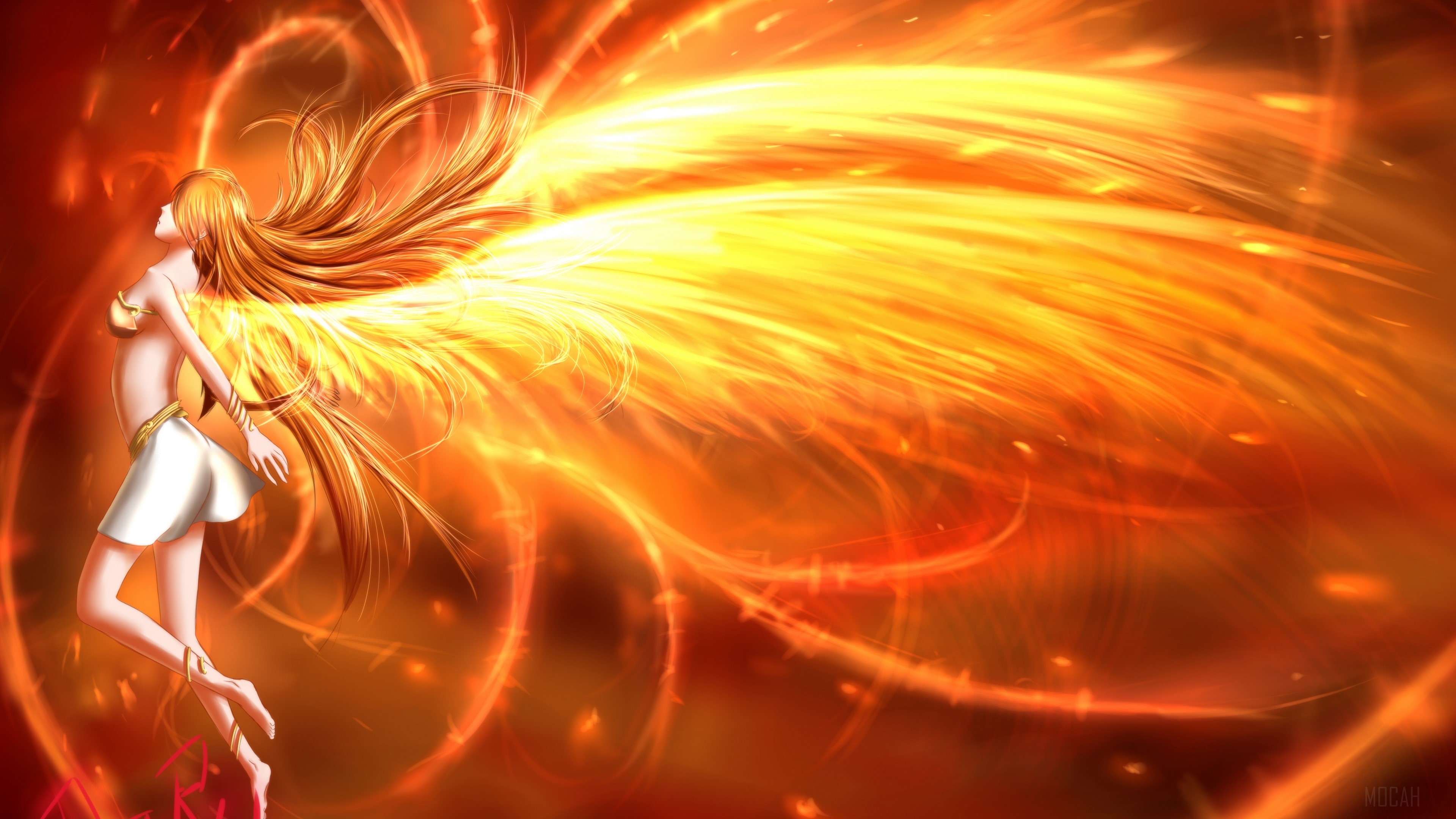 Angel with fiery wings HD Wallpaper