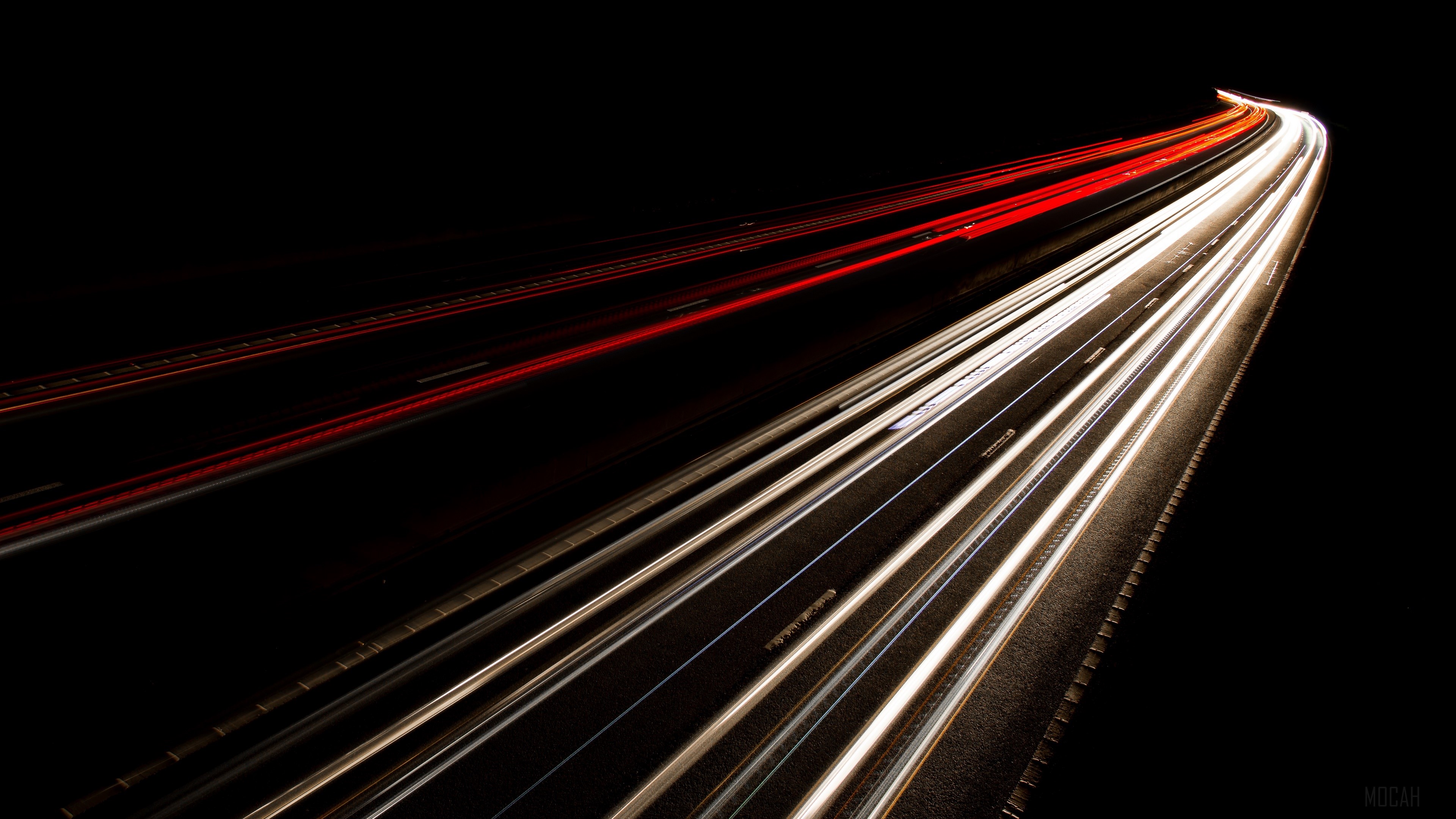 Night highway light trails 4K HD Wallpaper