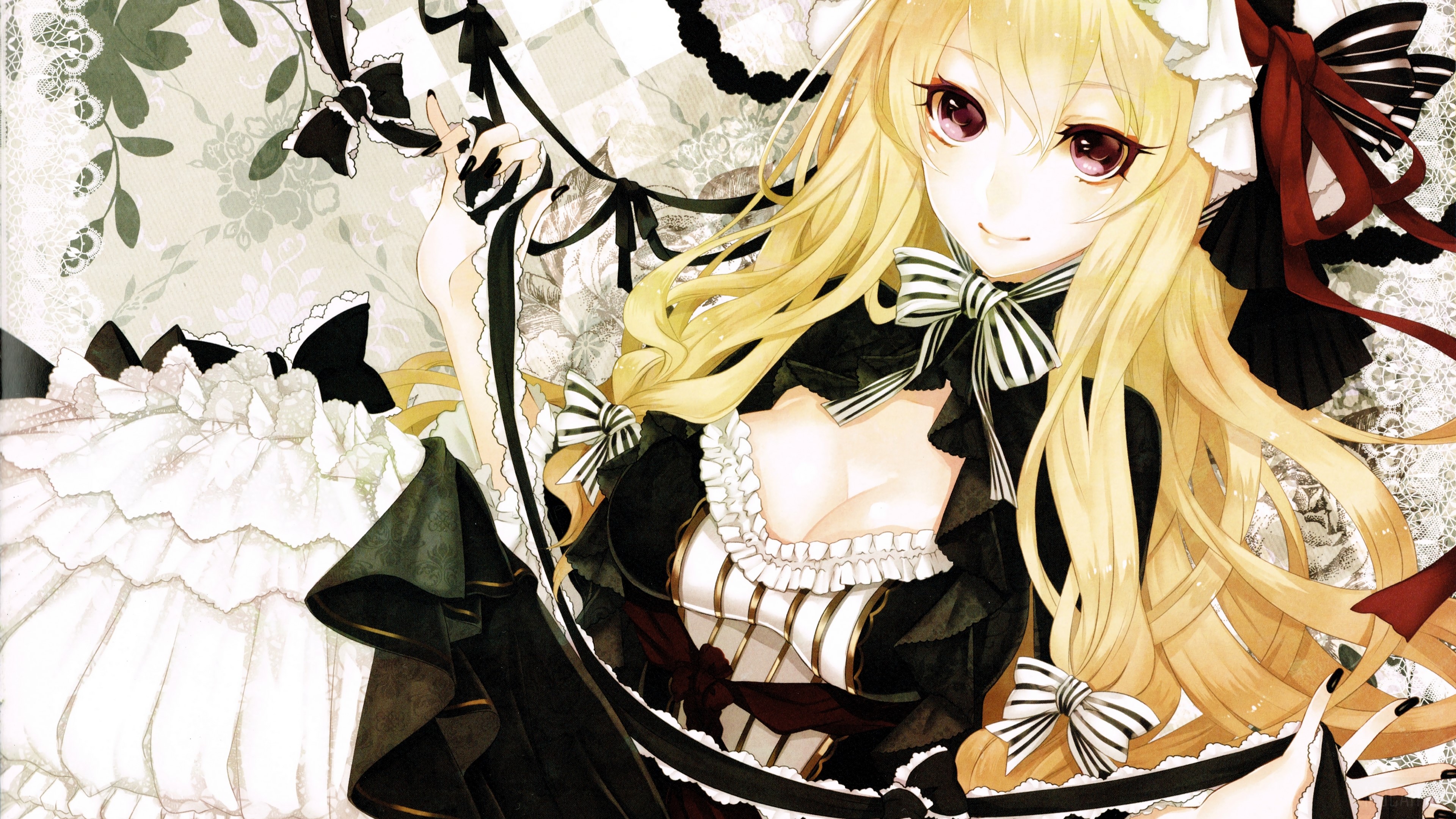 Anime girl with blonde hair and black dress HD Wallpaper