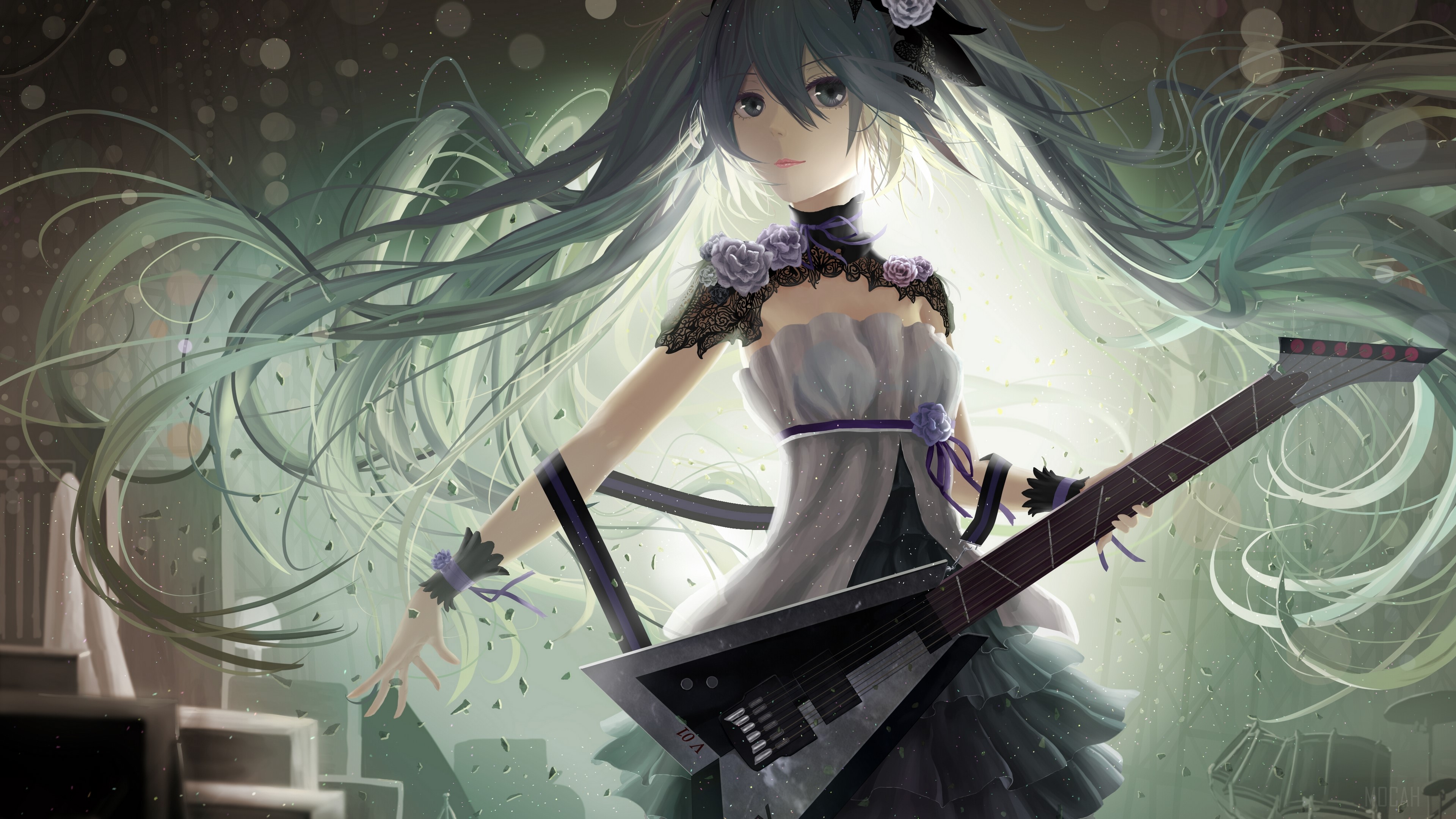 Hatsune Miku with Guitar 4K HD Wallpaper