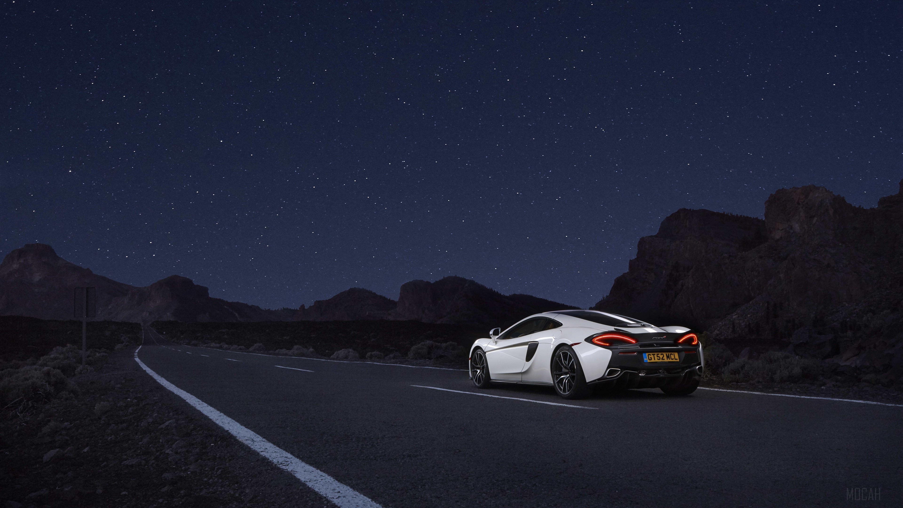 McLaren 570GT White Supercar Under Starry Night 4K HD Wallpaper