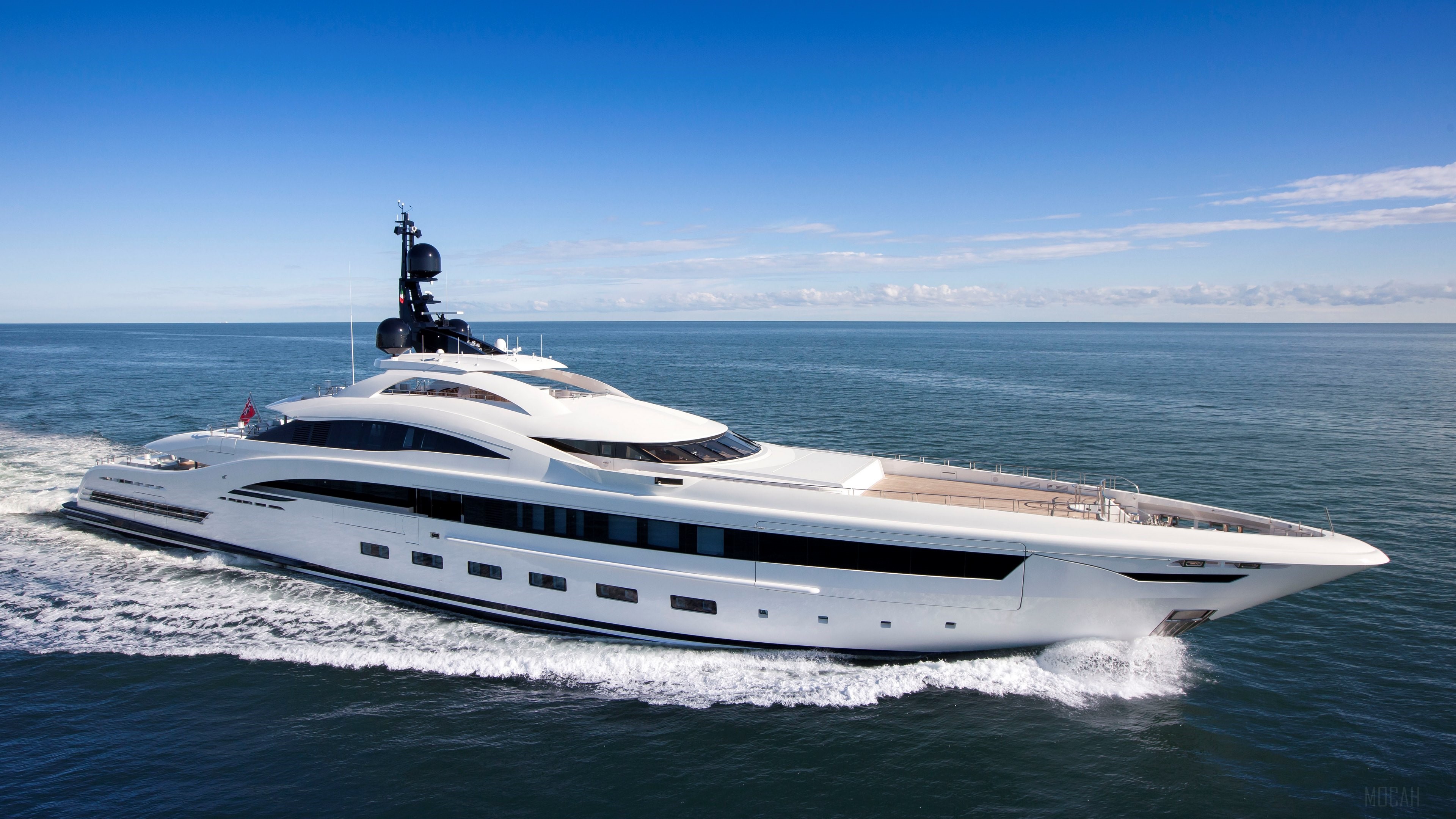 A large white yacht sails on the ocean HD Wallpaper