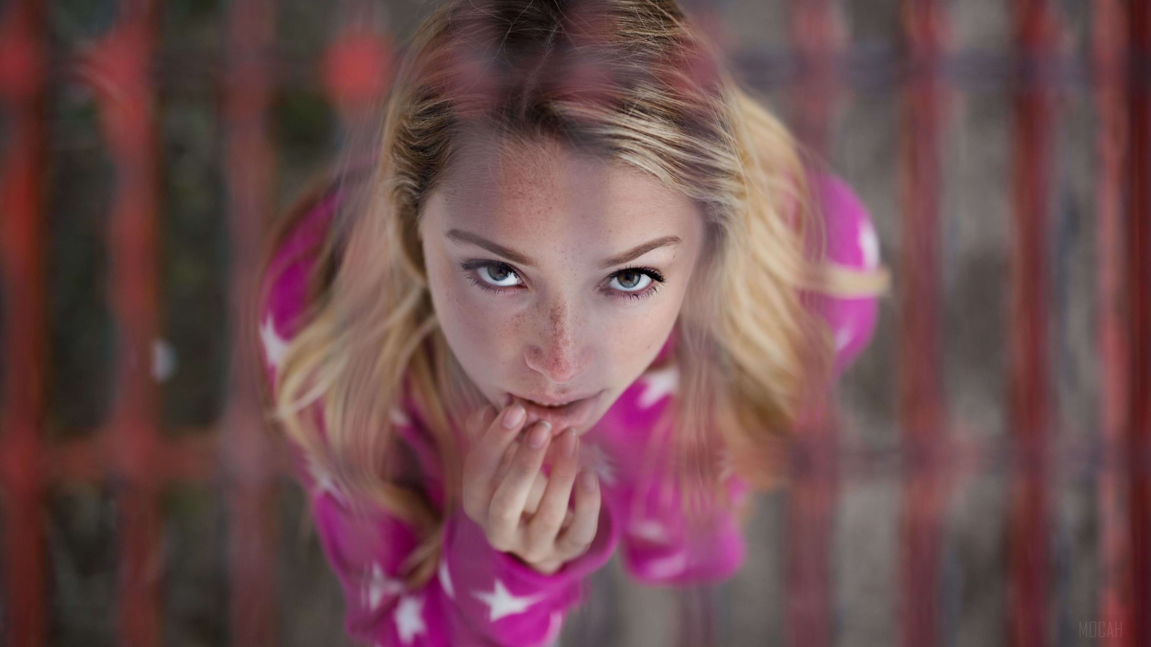 Blonde Woman with Freckles and Green Eyes 4K HD Wallpaper