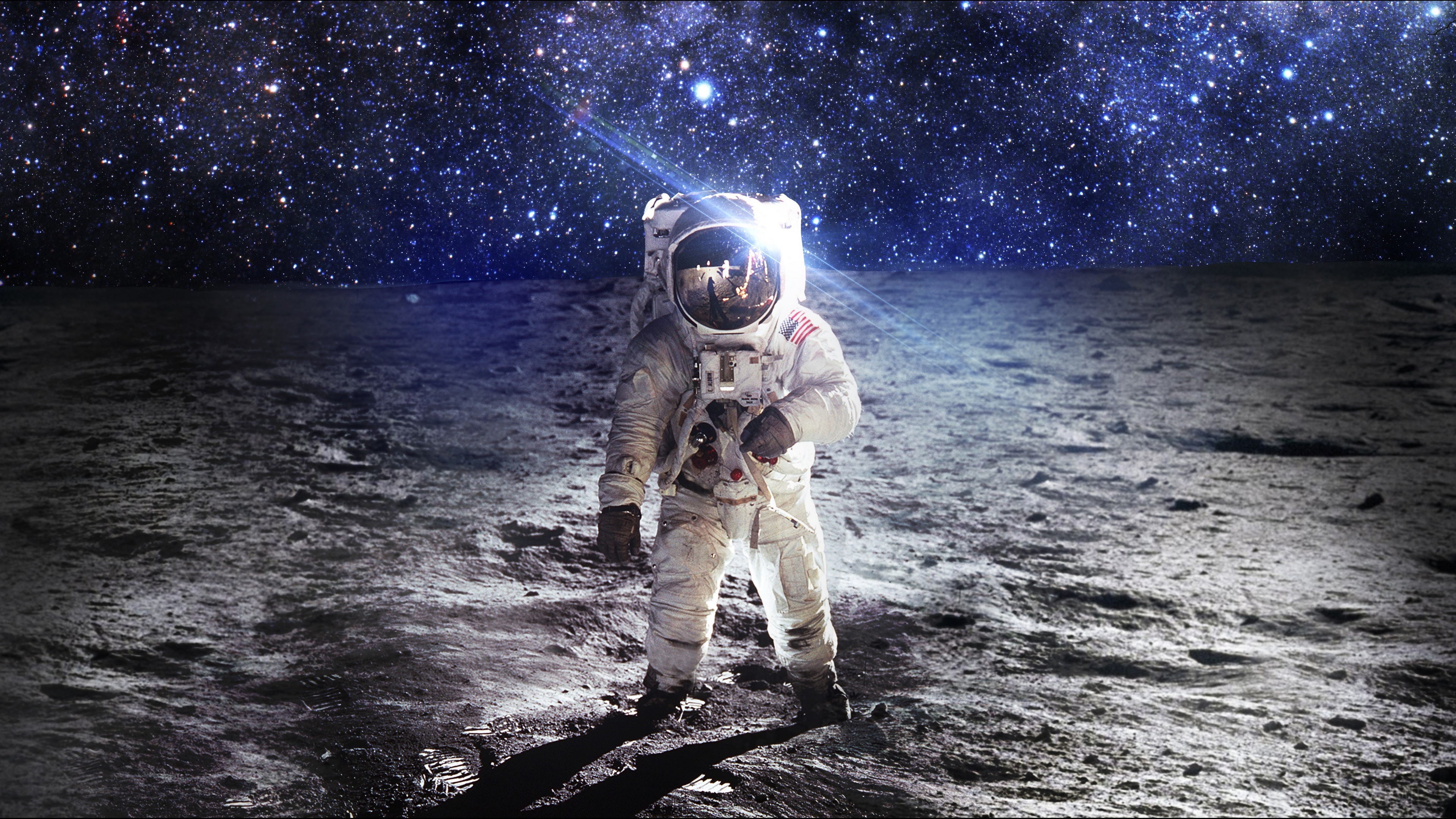 Astronaut on the Moon with Stars HD Wallpaper