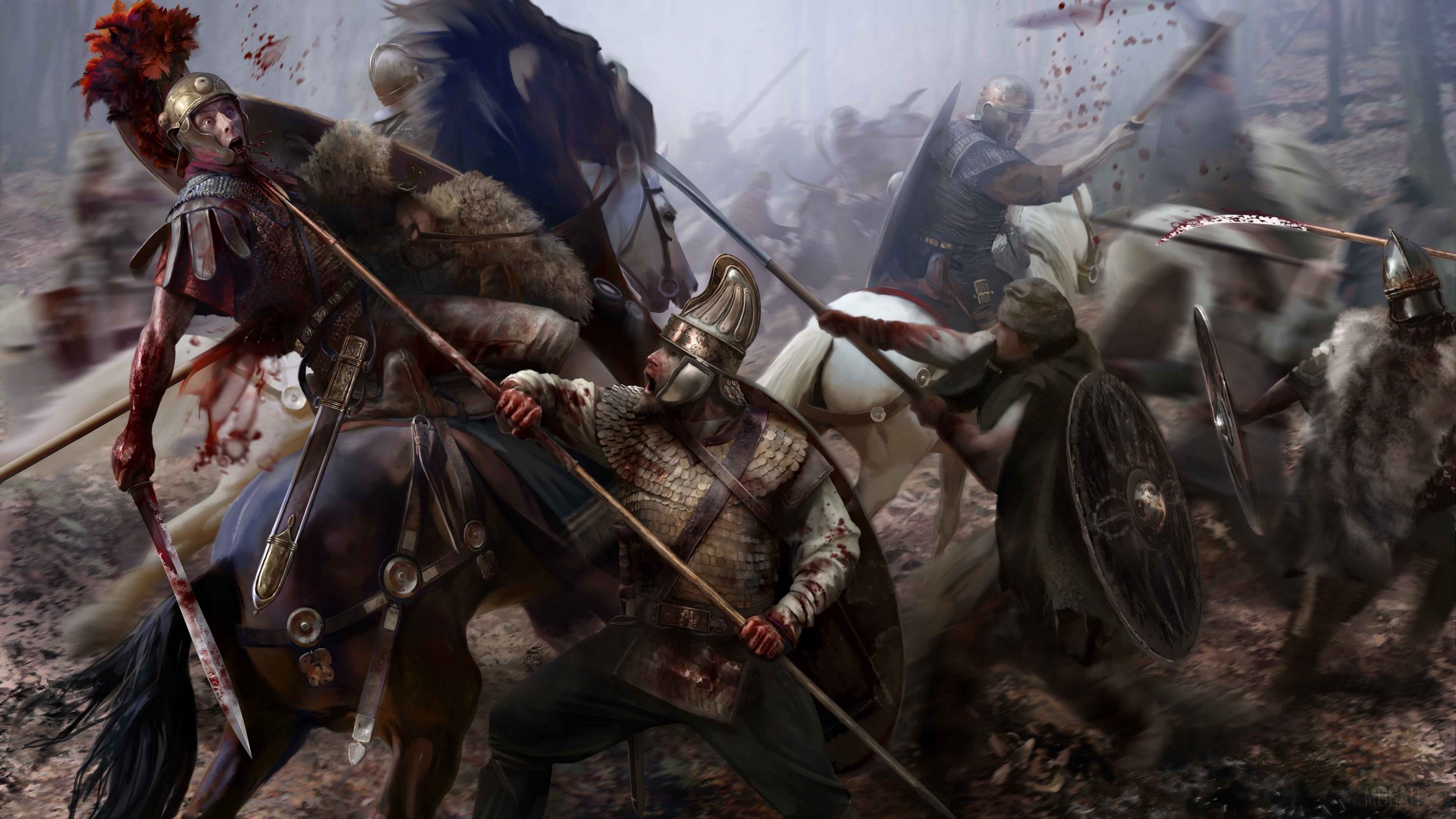 Battle scene with Roman soldiers and barbarians HD Wallpaper