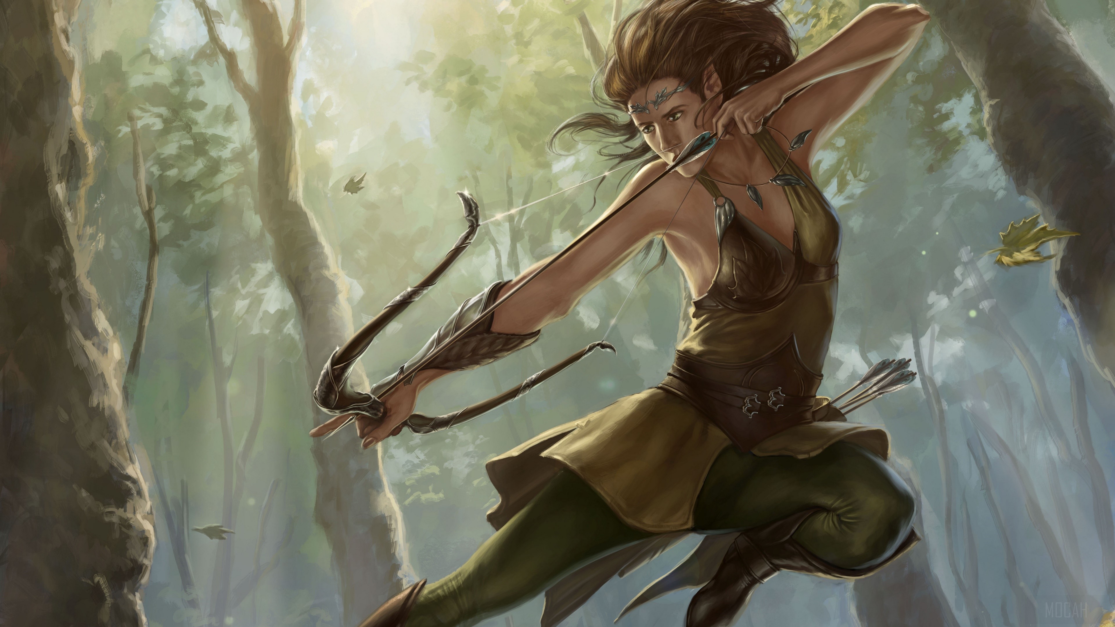 Elf Archer in Forest HD Wallpaper