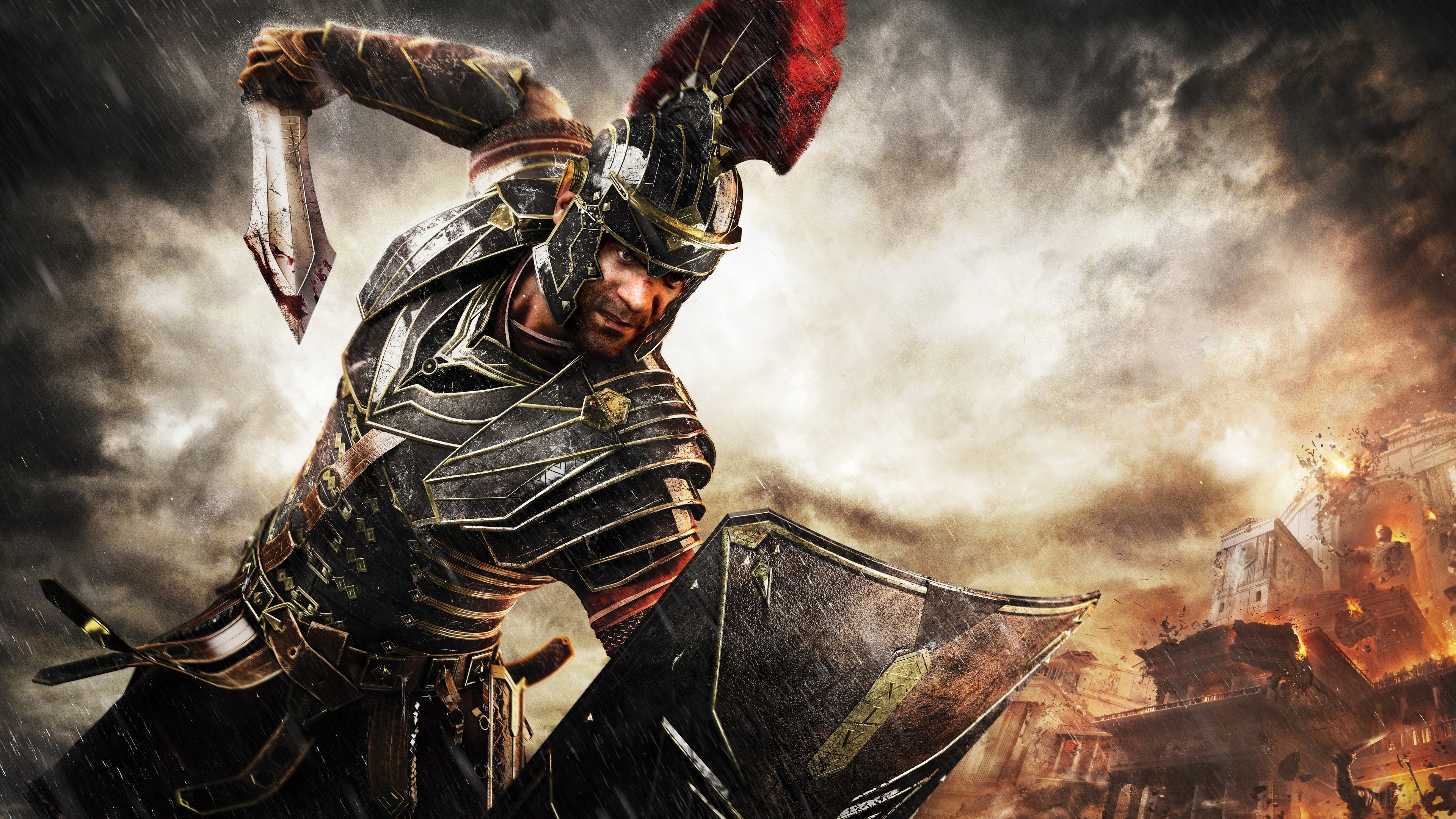 Roman soldier with sword and shield in battle HD Wallpaper