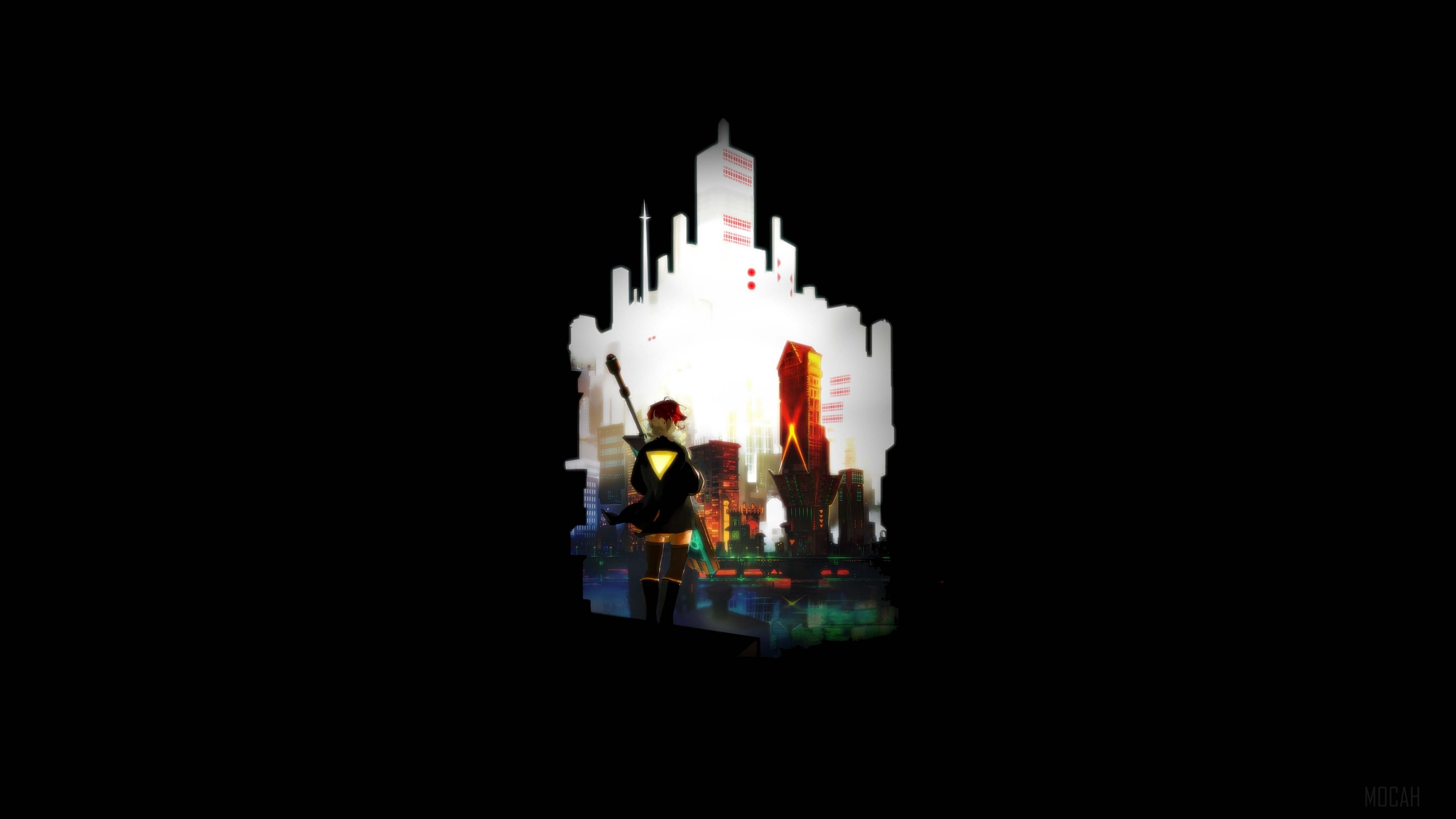 Silhouette of a character in a futuristic city HD Wallpaper