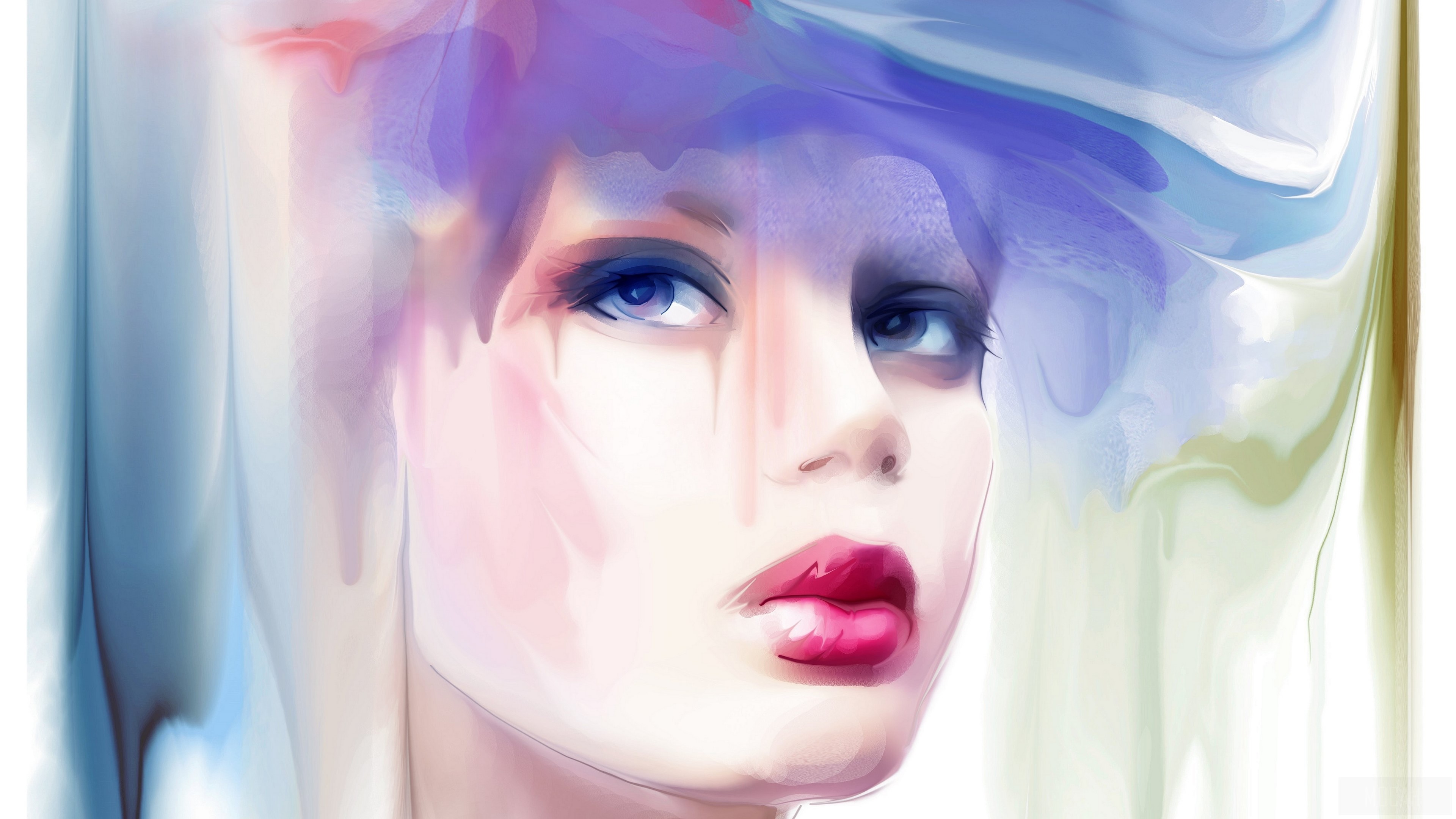 Woman's face with abstract colorful background 4K HD Wallpaper