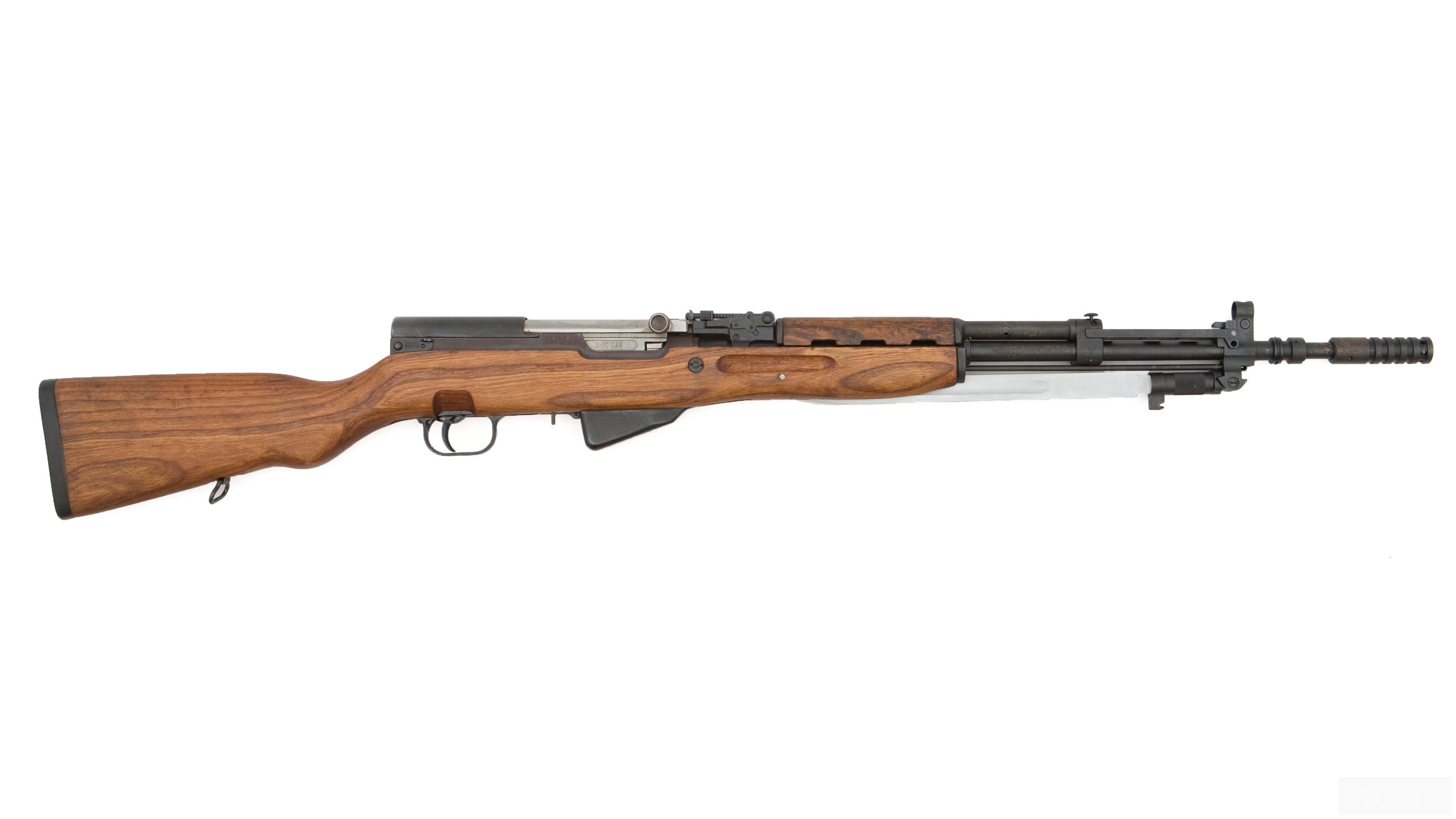 SKS rifle with wooden stock and silencer HD Wallpaper
