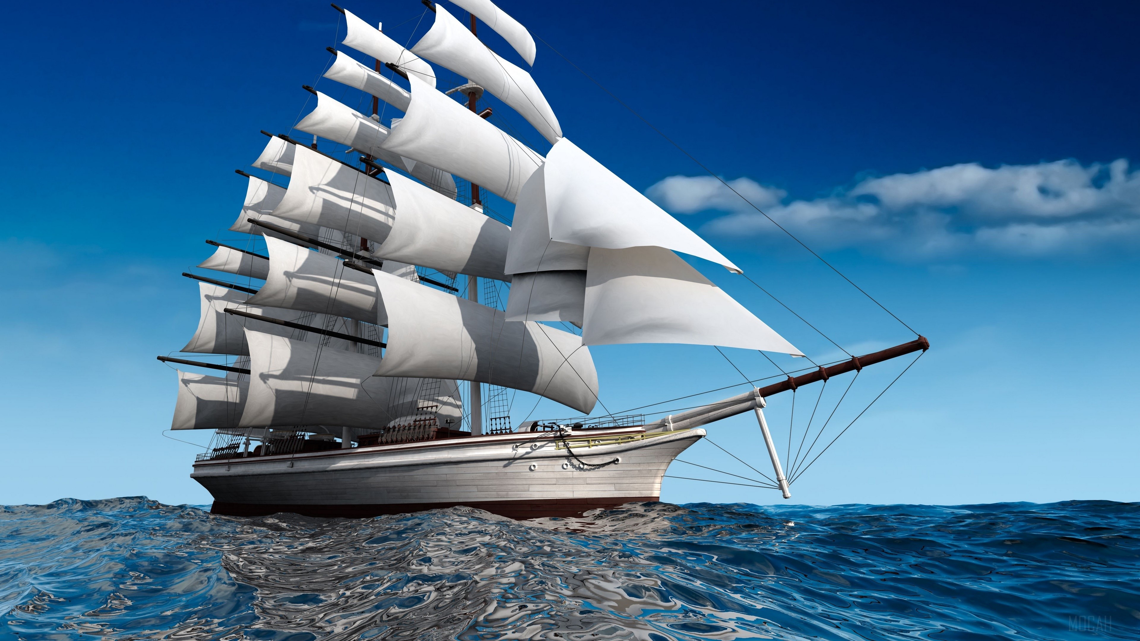 Tall Ship Sailing on the Ocean 4K HD Wallpaper