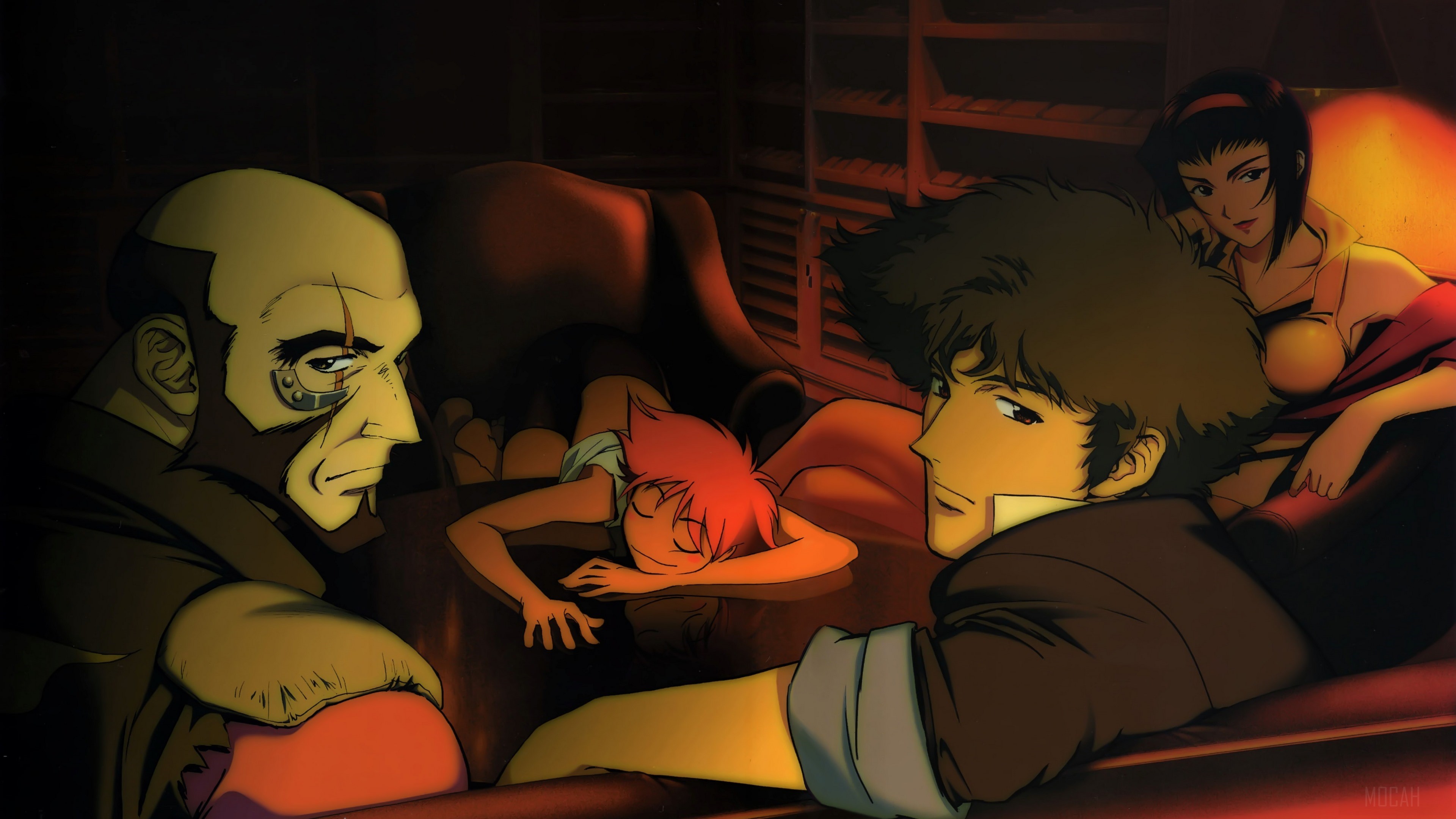 Cowboy Bebop characters in a dimly lit room HD Wallpaper