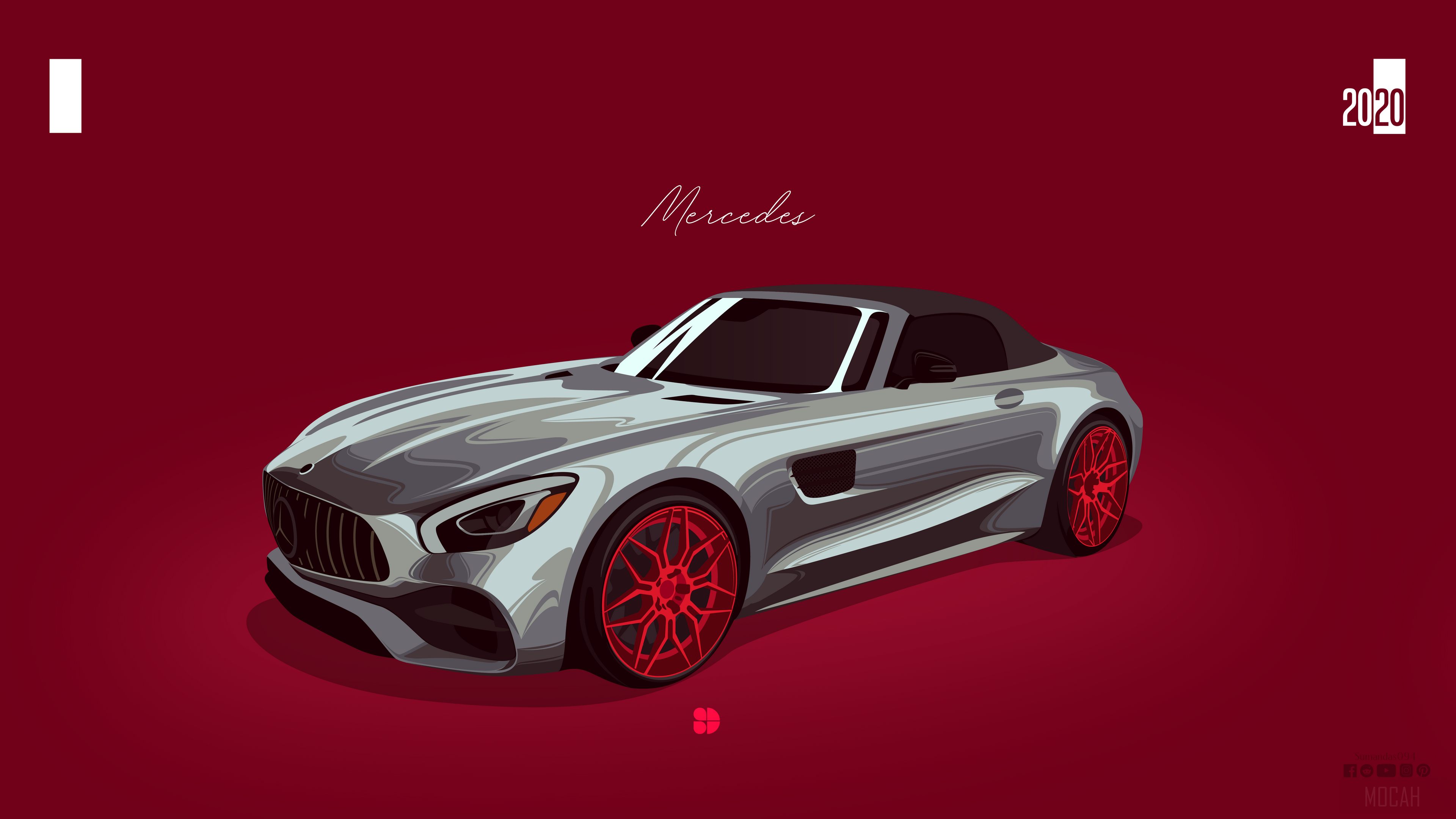 Silver Mercedes Convertible with Red Wheels 4K HD Wallpaper