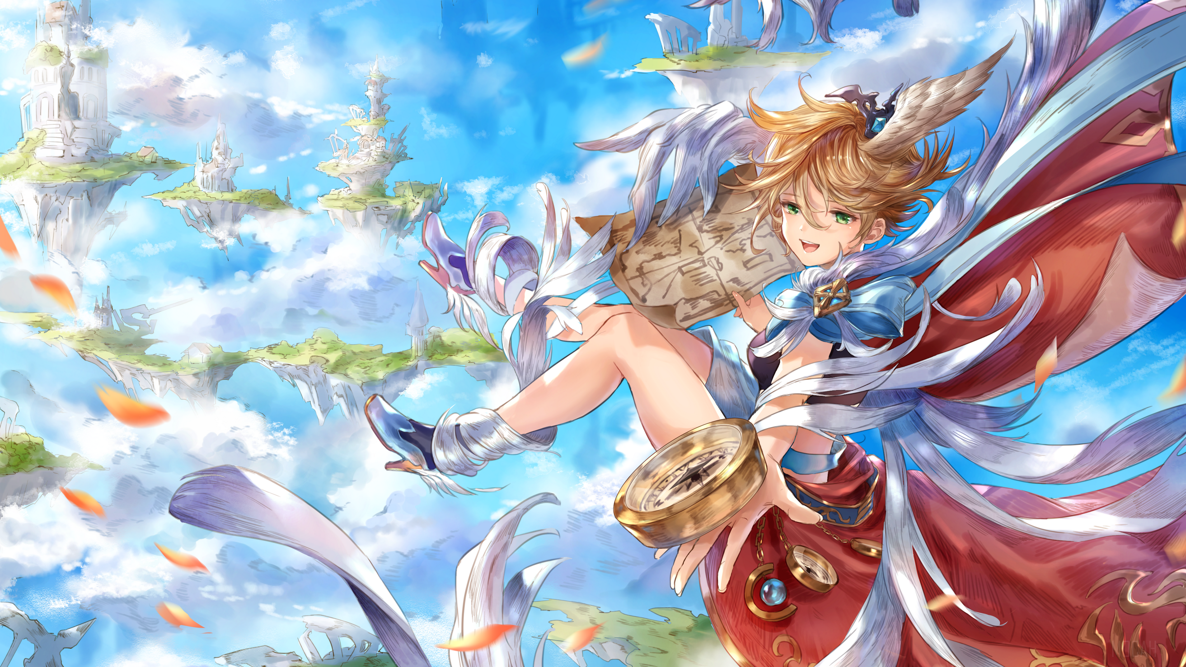 Girl with wings holding a map and compass HD Wallpaper