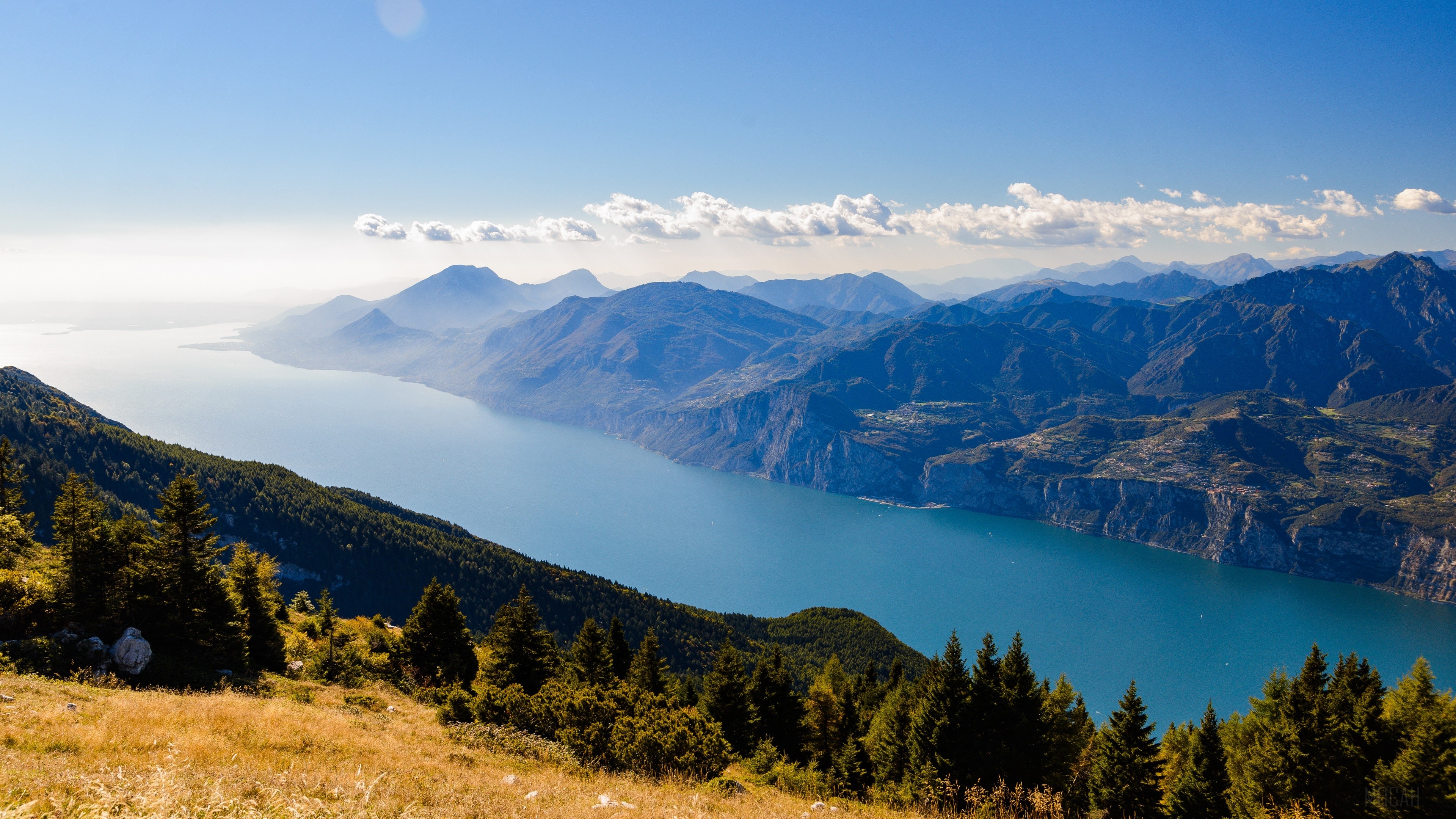 Mountain landscape with a lake and trees 4K HD Wallpaper