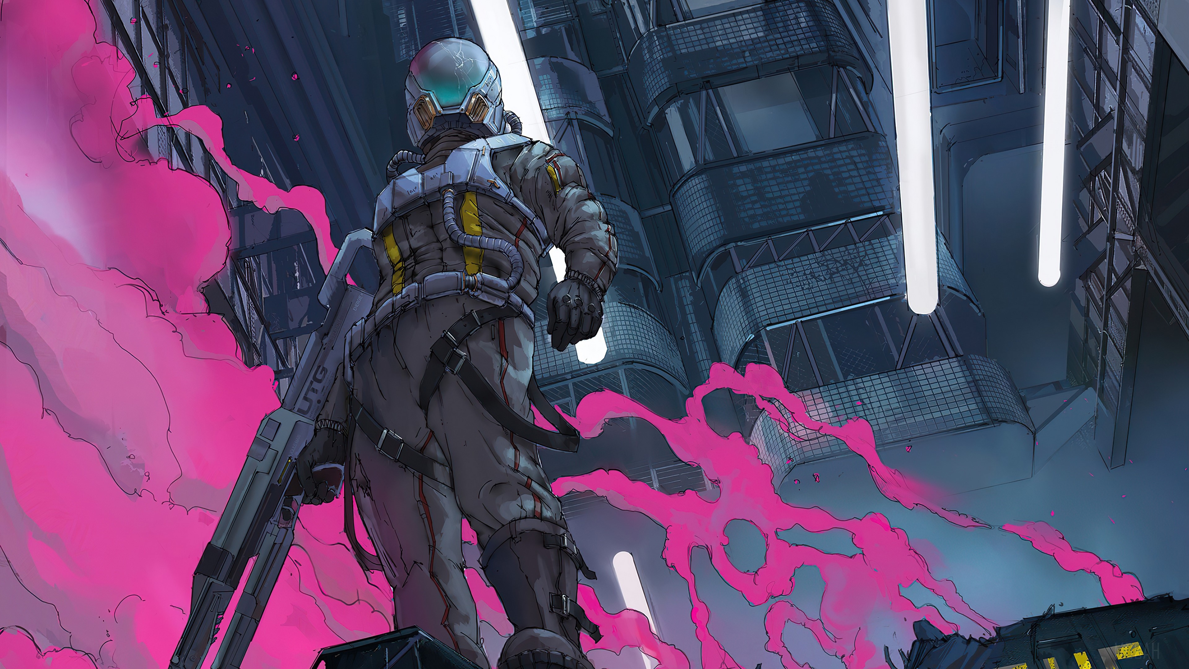 Futuristic Warrior with Weapon 4K HD Wallpaper