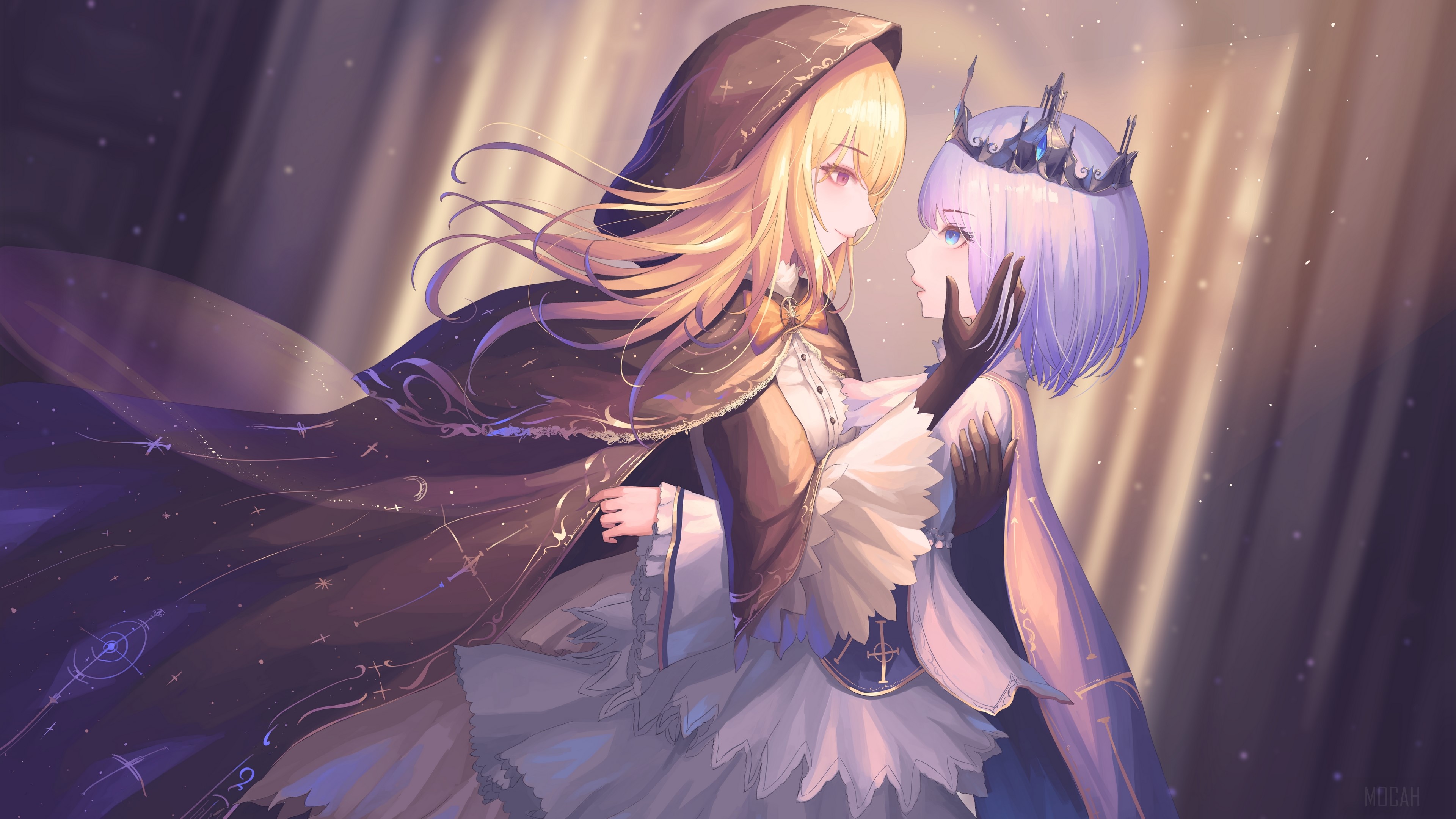 Two anime girls in fantasy attire HD Wallpaper