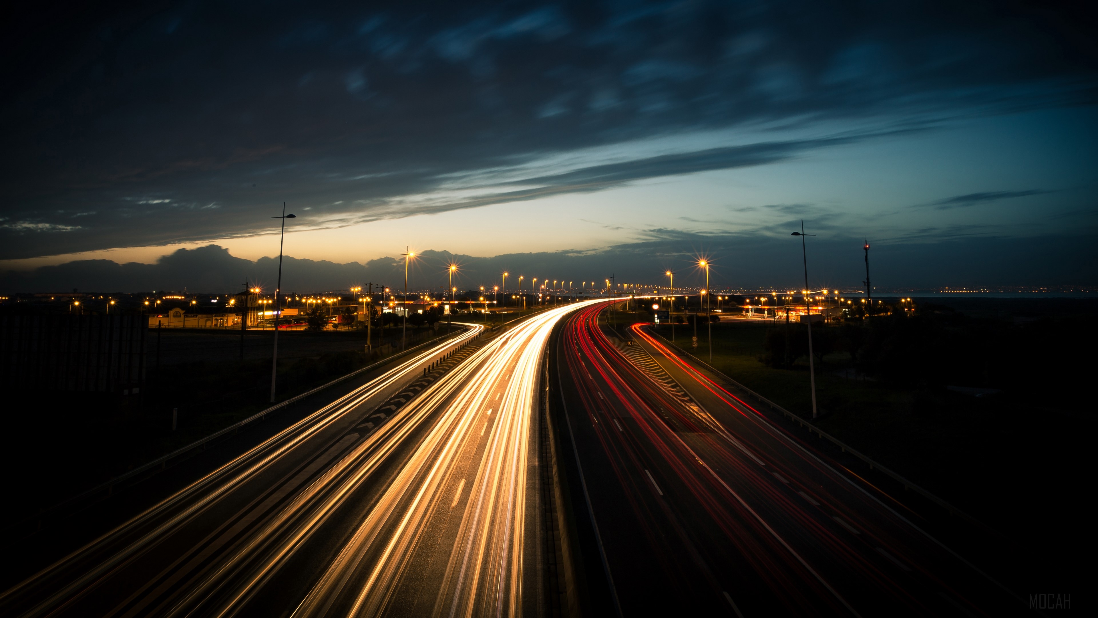 Highway Light Trails Time-Lapse 4K HD Wallpaper
