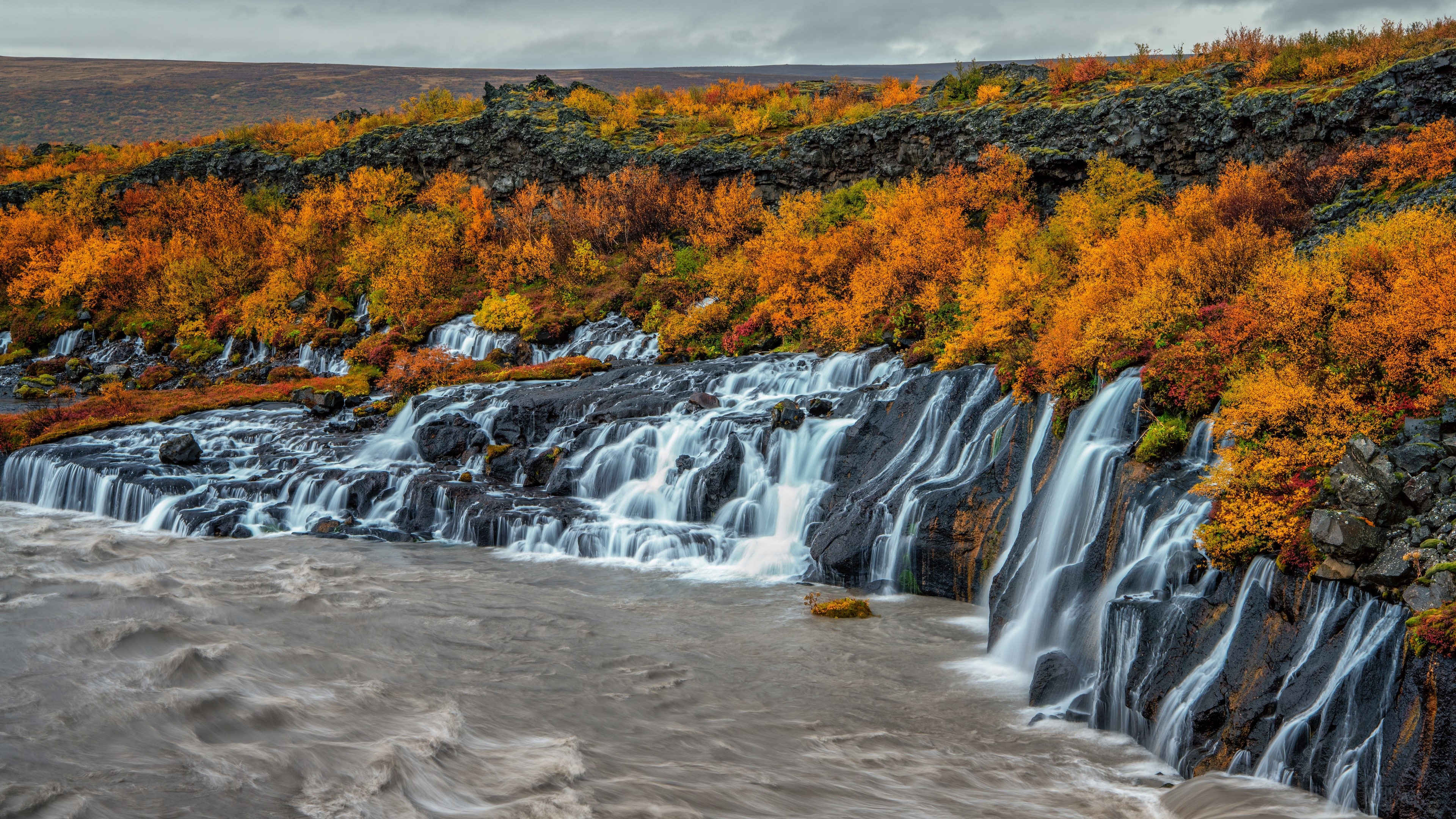 Autumn Waterfall in Iceland 4K HD Wallpaper