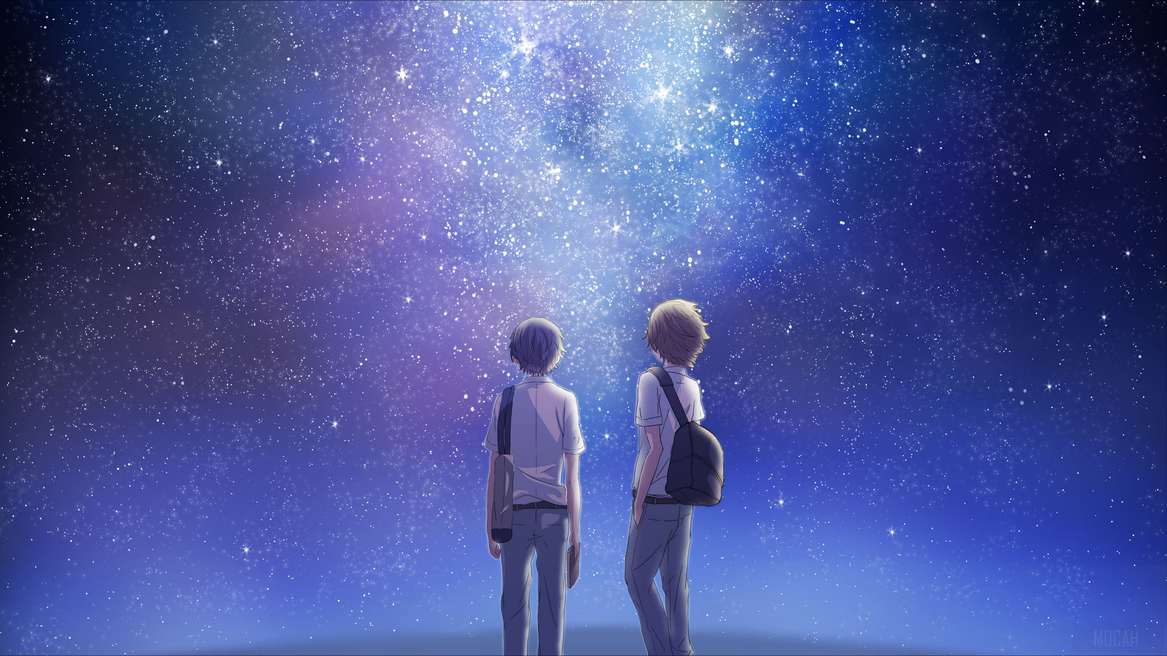 Kousei Arima and Ryota Watari under the stars 4K HD Wallpaper