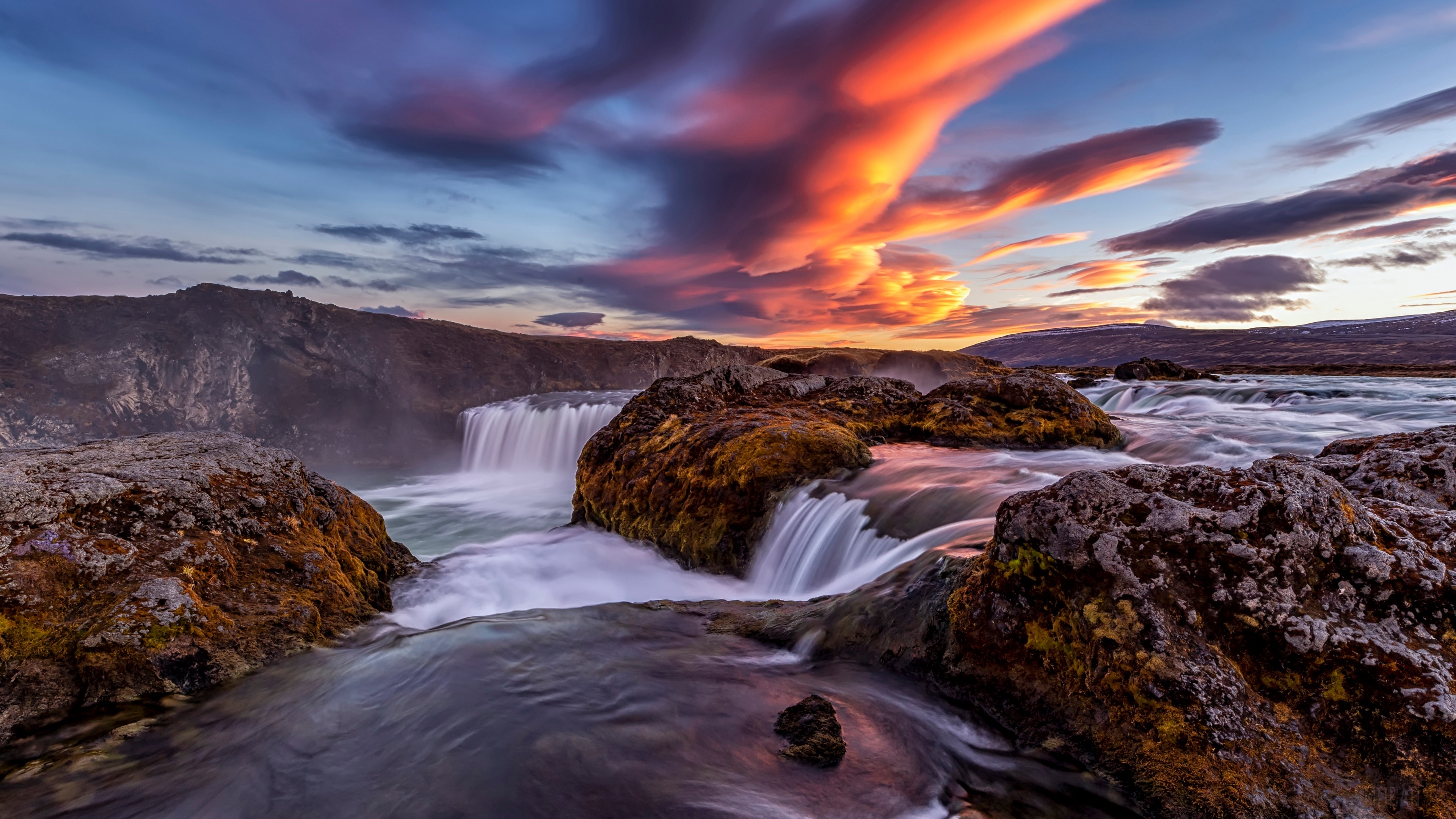 Sunset over a Waterfall 4K HD Wallpaper