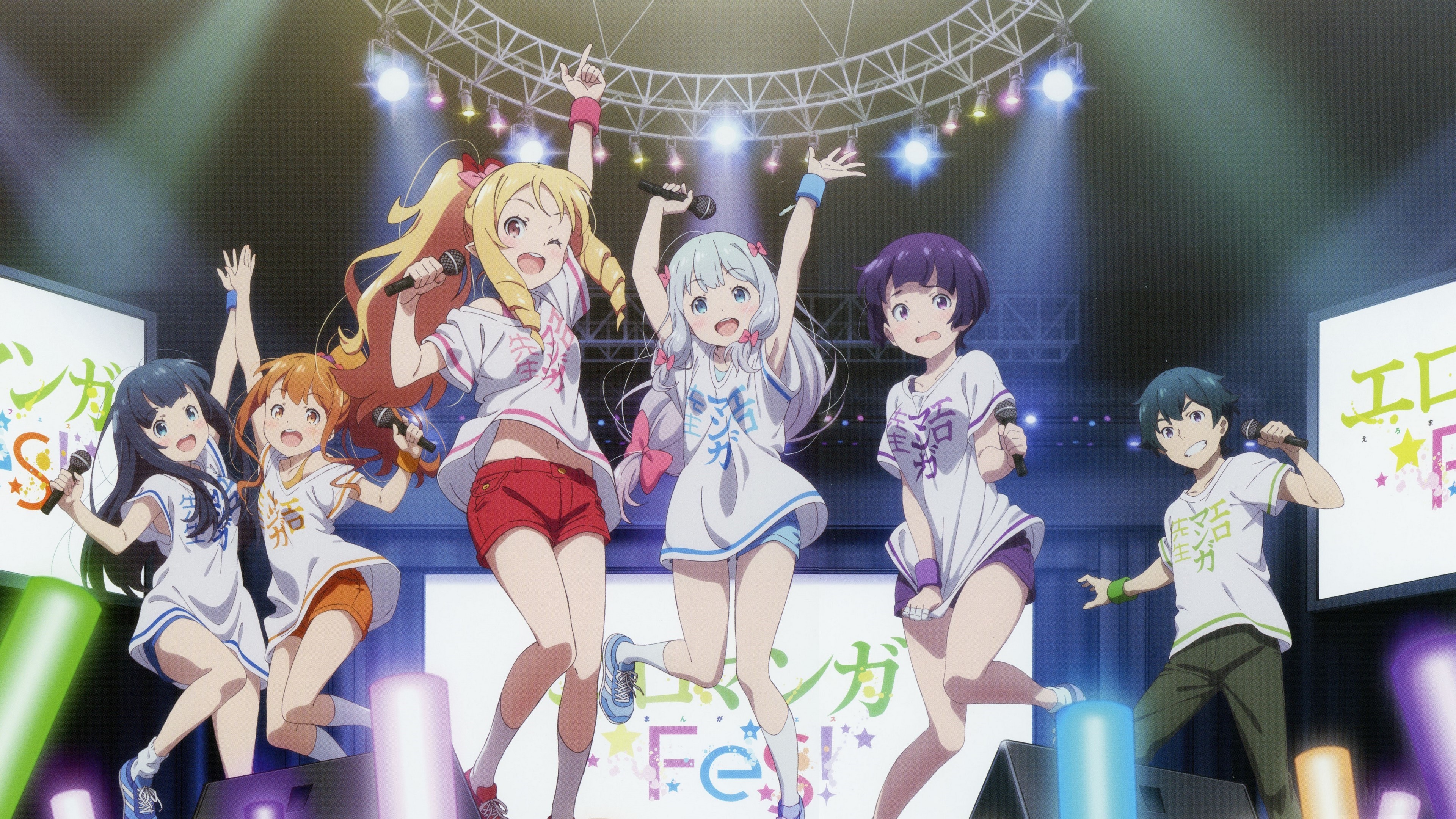 Elf Yamada, Sagiri Izumi, and friends performing on stage HD Wallpaper