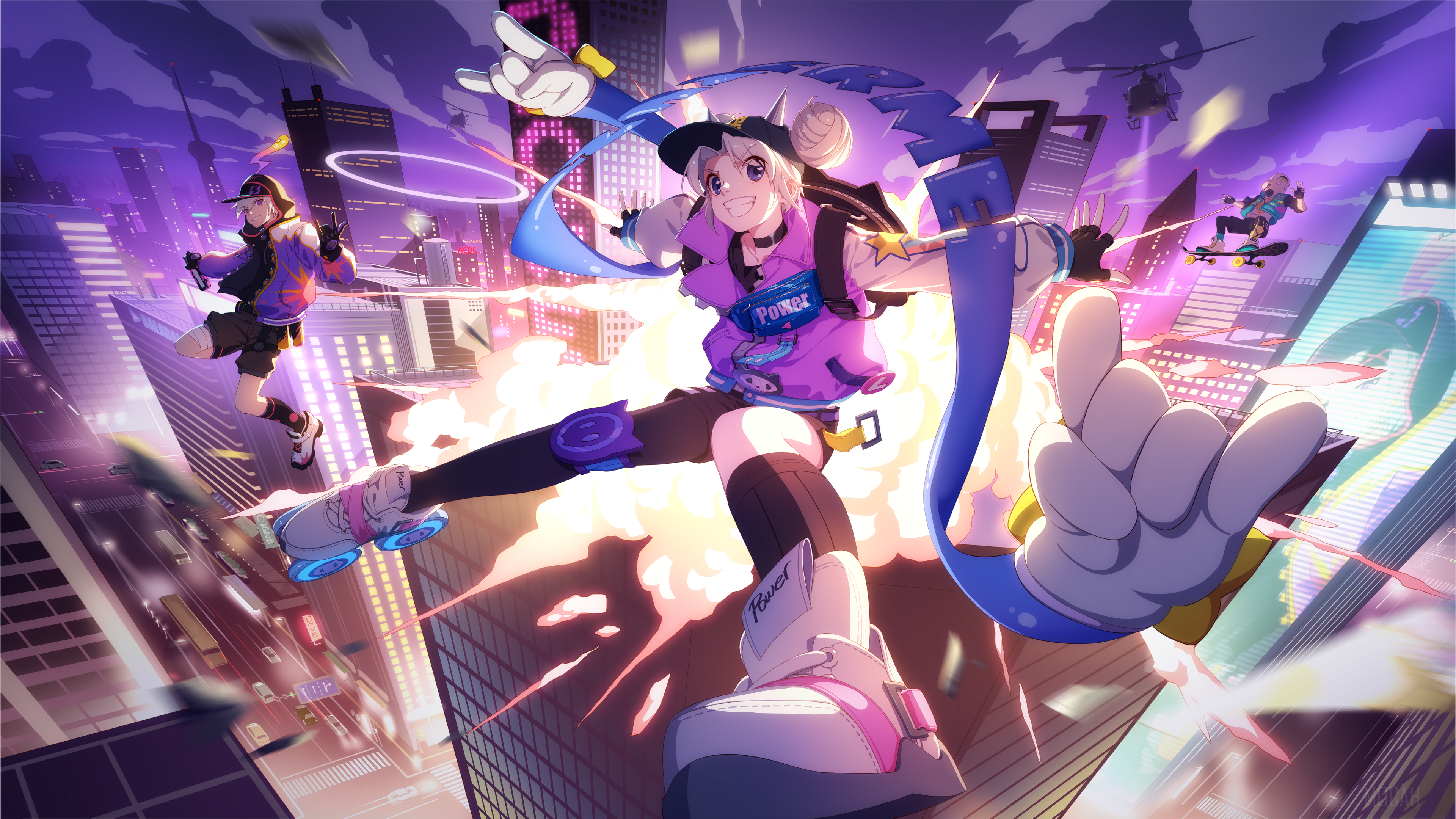 Girl on roller skates in a futuristic city HD Wallpaper