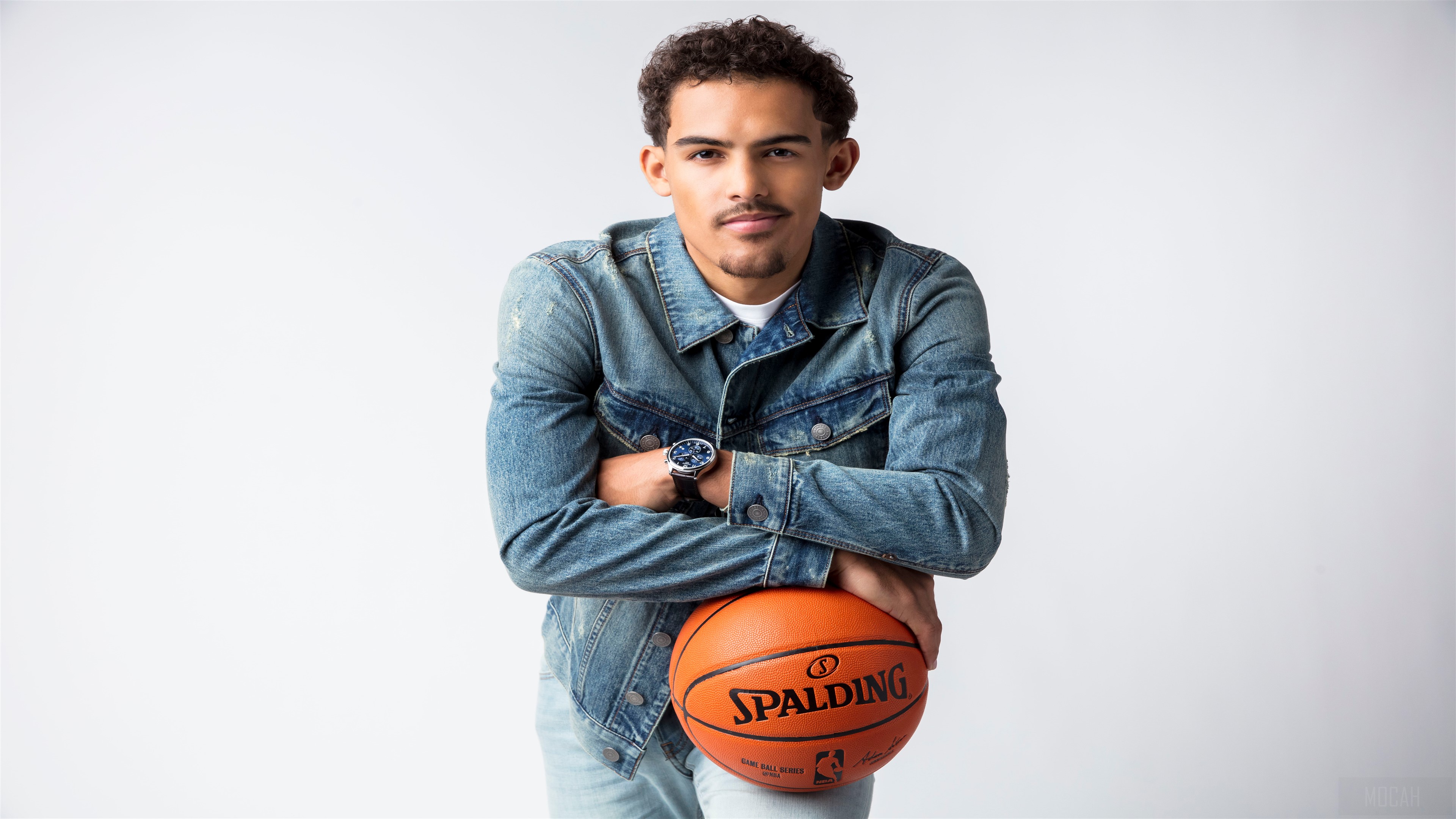 Trae Young with Spalding basketball HD Wallpaper