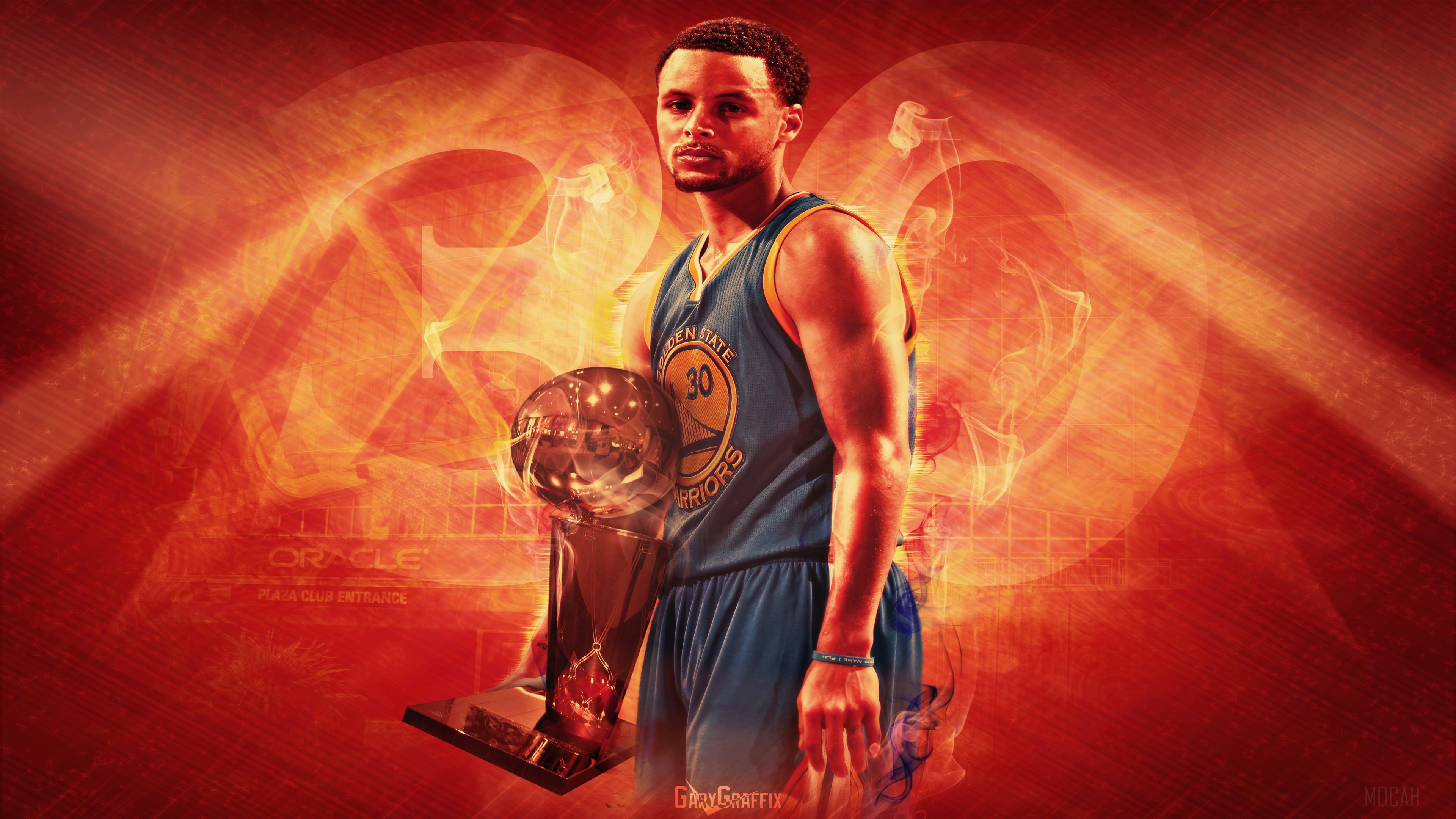Stephen Curry from Golden State Warriors with trophy 4K HD Wallpaper