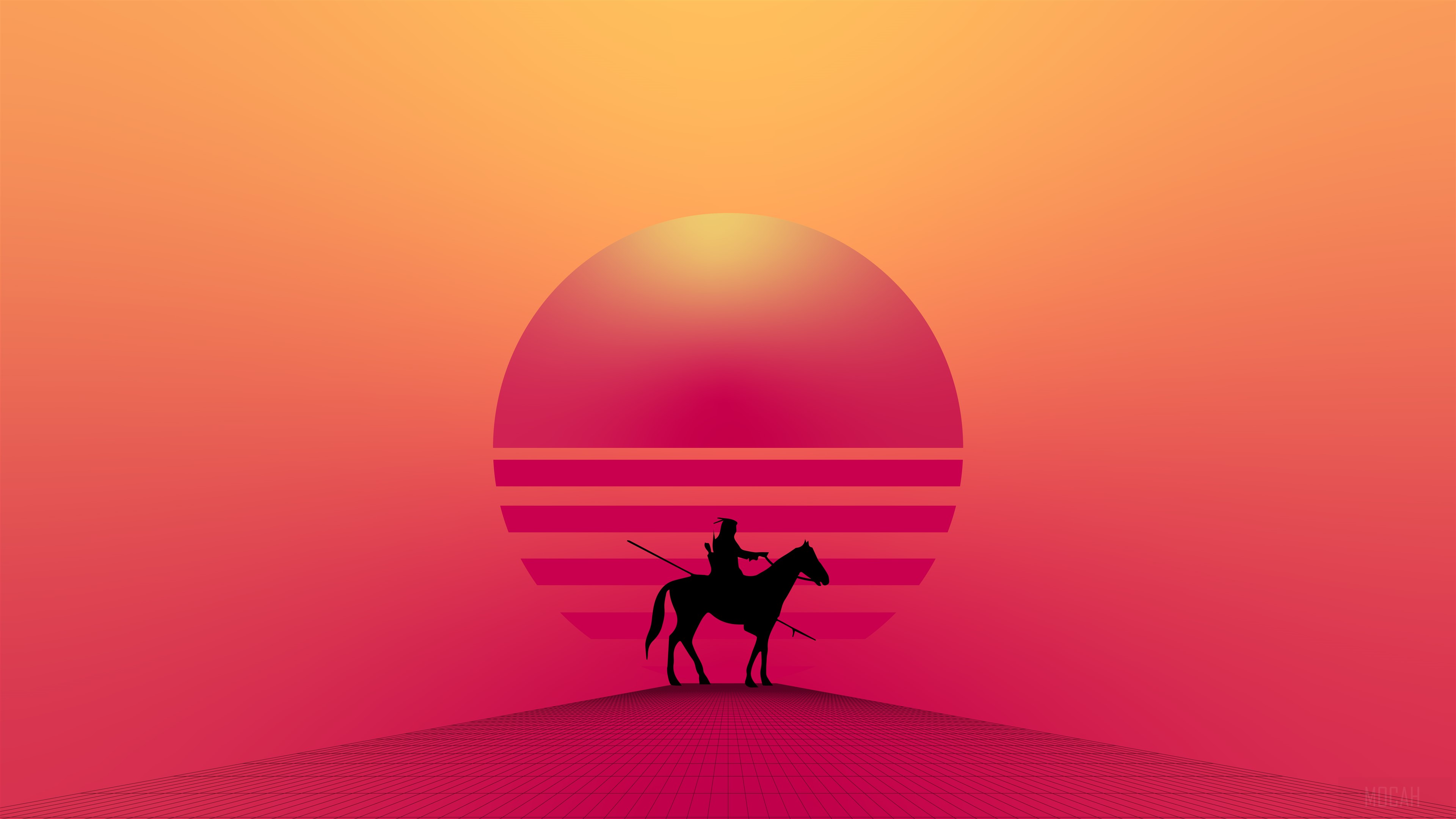 Minimalist Horse Warrior Silhouette at Sunset 4K HD Wallpaper