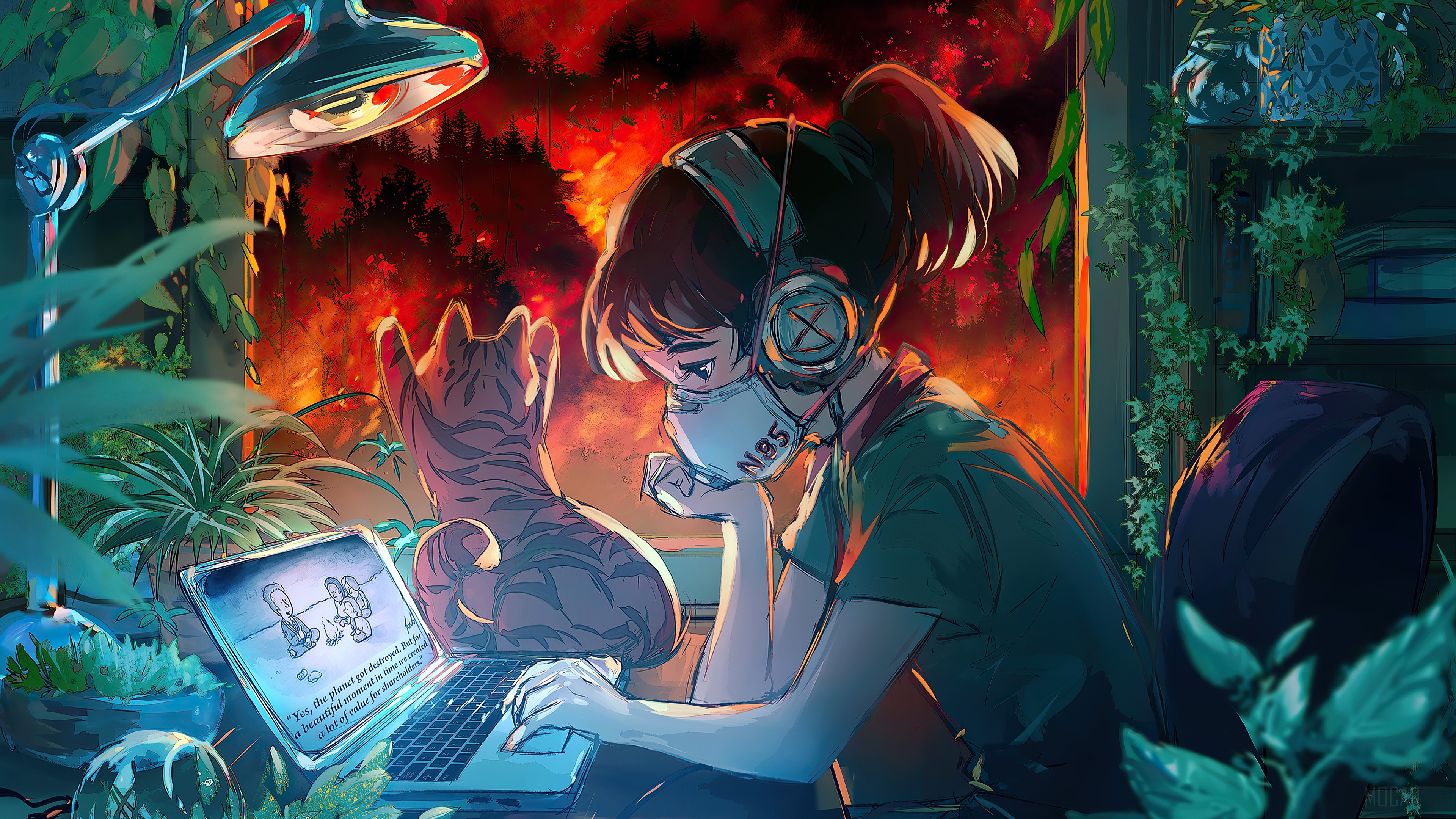 Lofi Girl Studying with Cat 4K HD Wallpaper
