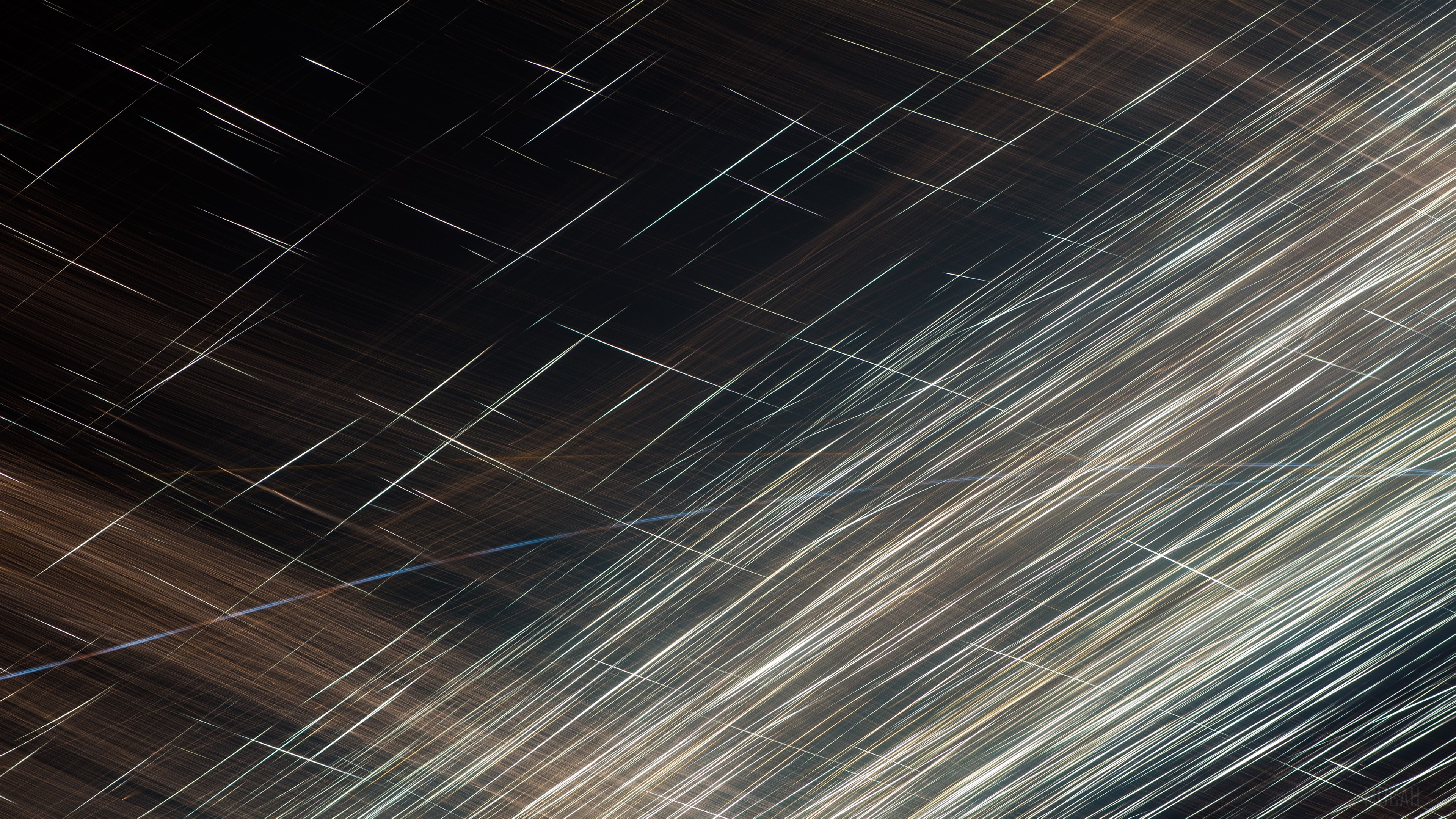 Abstract white and brown streaks on black background 4K HD Wallpaper