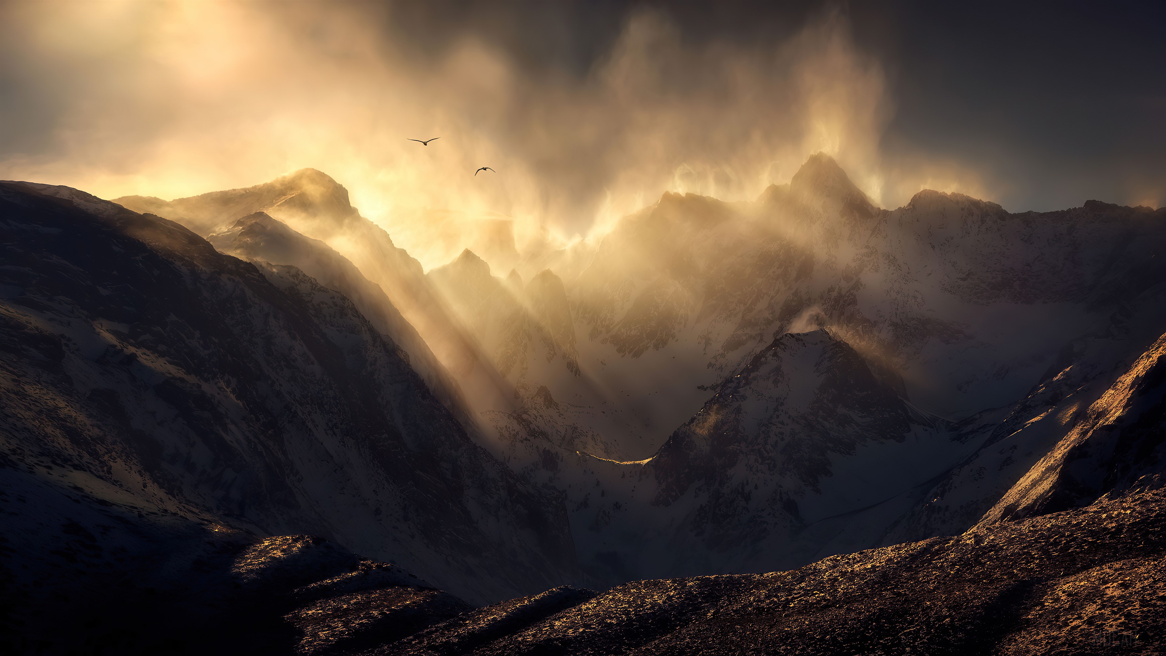 Sierra Nevada Mountain Range Sun Rays 4K HD Wallpaper