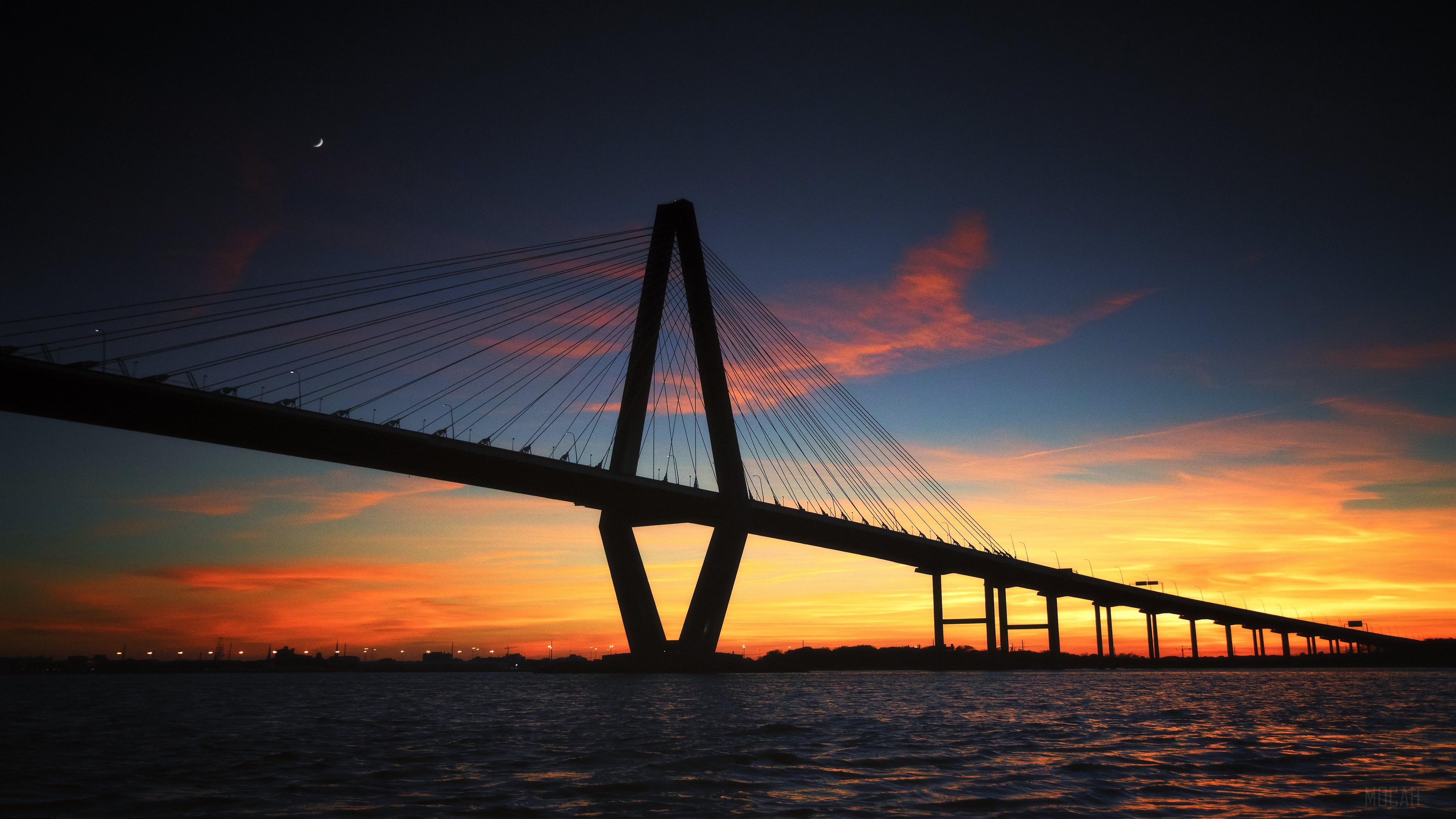 Ravenel Bridge Silhouette at Sunset in the USA 4K HD Wallpaper