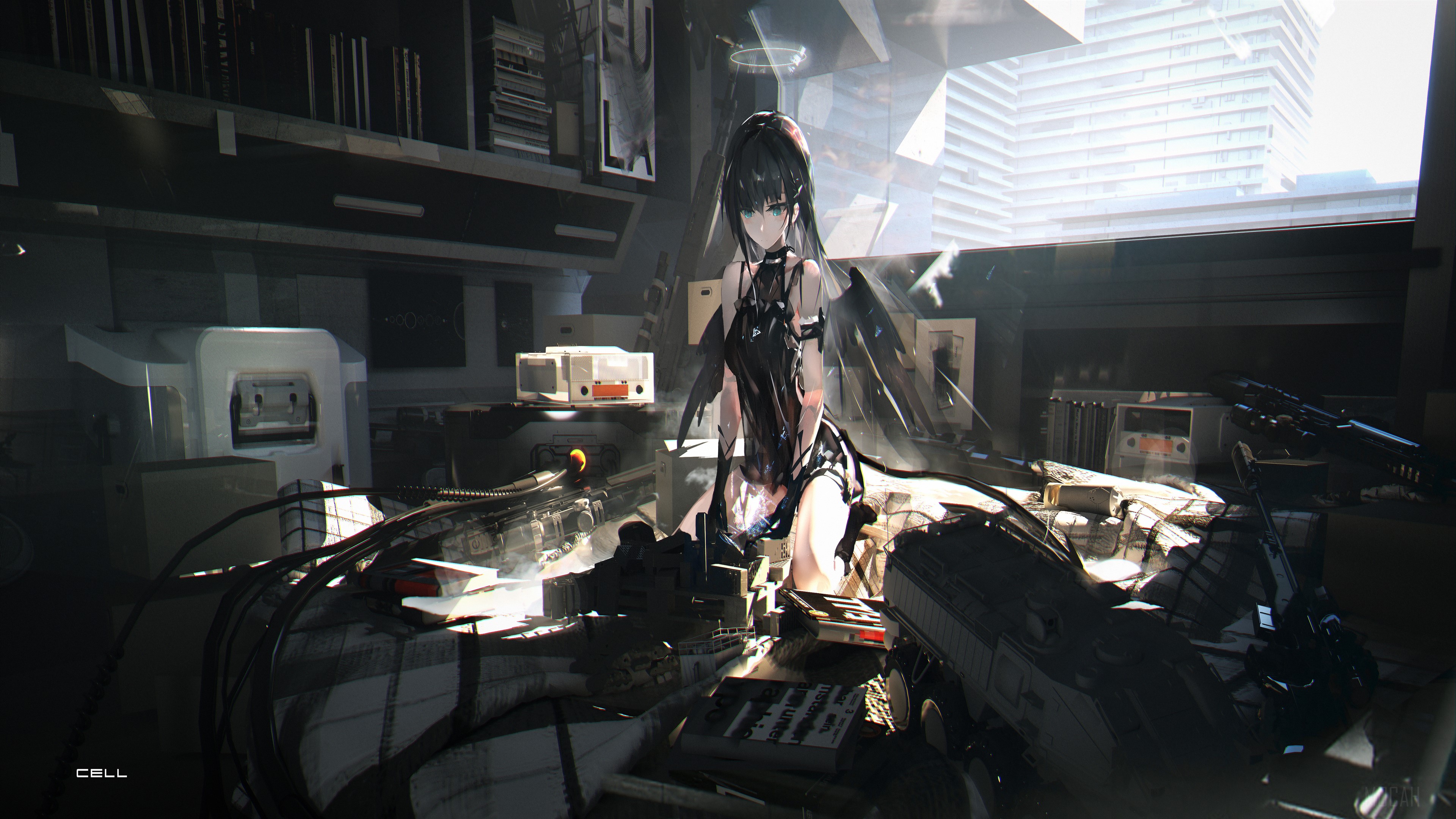 Anime Angel Fixing Broken Items 4K HD Wallpaper