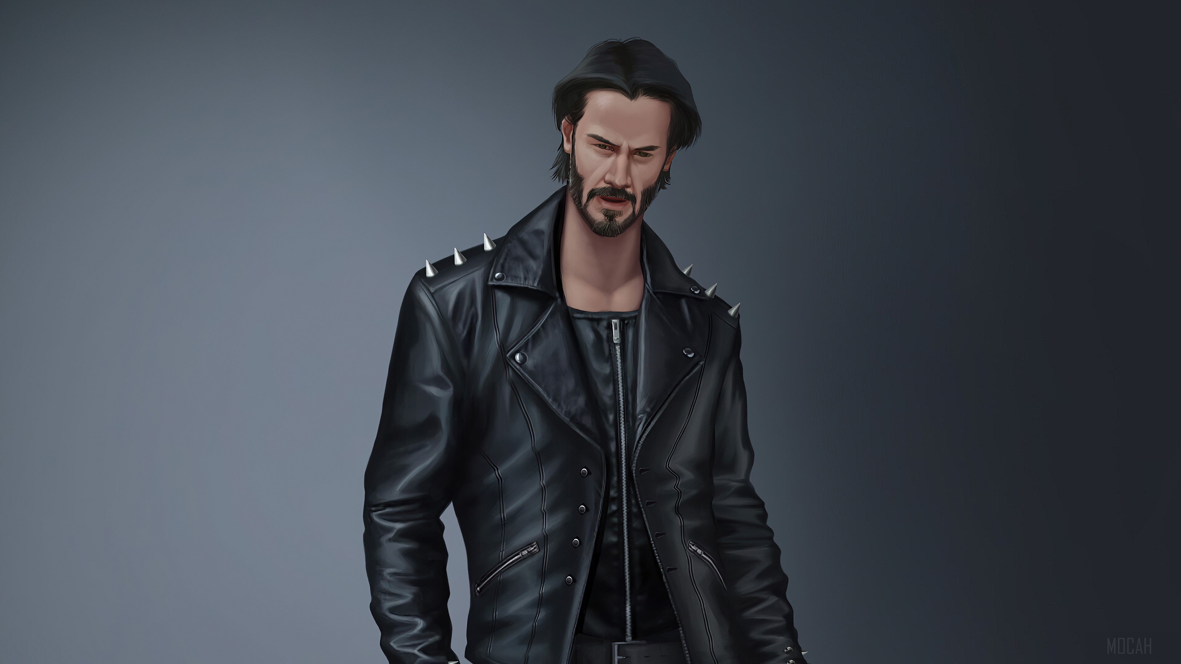 John Wick in a spiked black leather jacket 4K HD Wallpaper