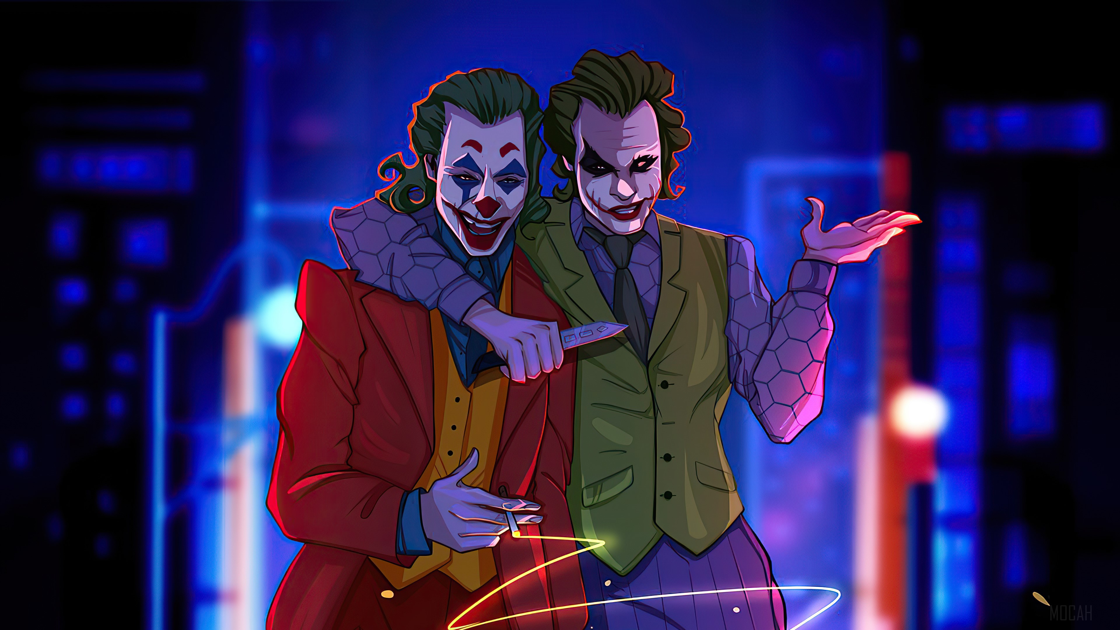 Two Jokers in a City at Night 4K HD Wallpaper